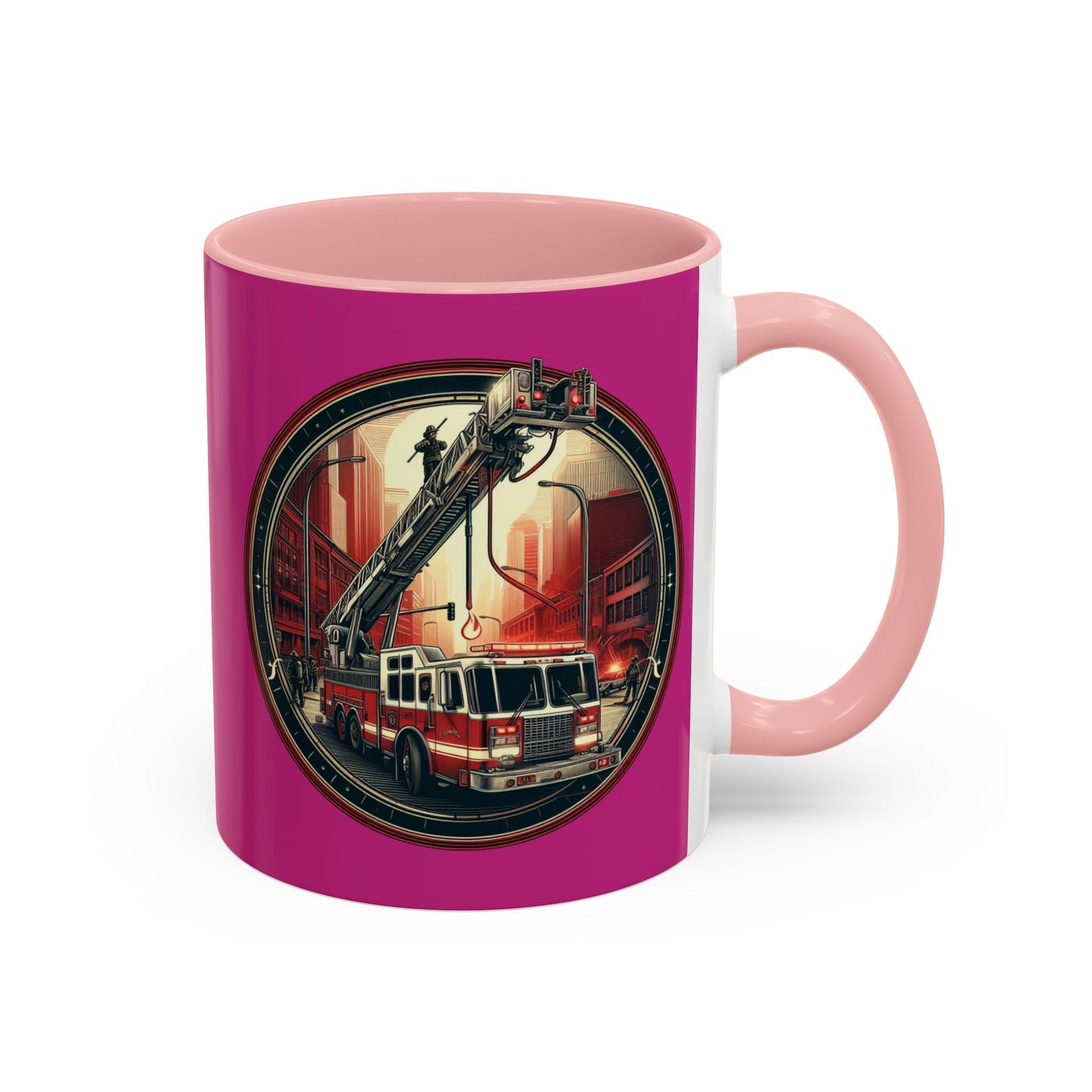 Courage Under Fire - Fire Chief - Hook and Ladder - Pink/White Accent Coffee Mug, 11oz