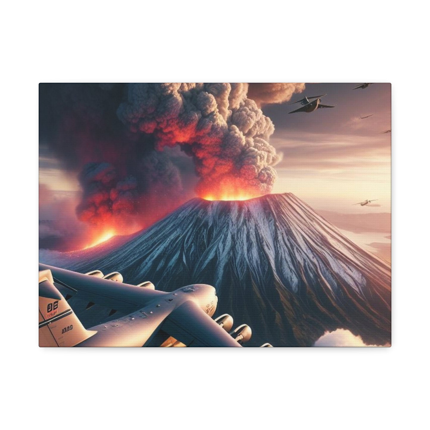 Airlift Aircraft Over Hawaiian Volcano on Stretched Canvas