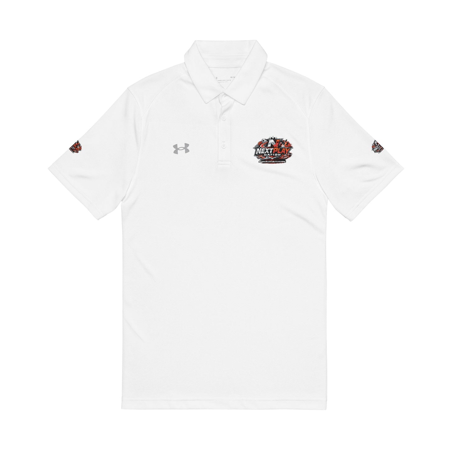 Embroidered White Polo Shirt with Red Black Bulldog Crest