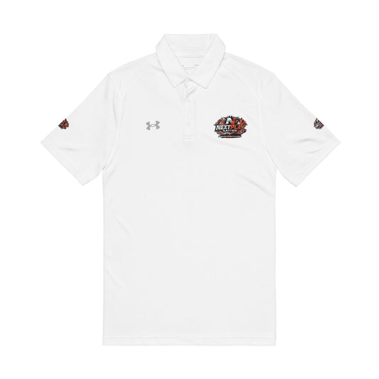 Embroidered White Polo Shirt with Red Black Bulldog Crest