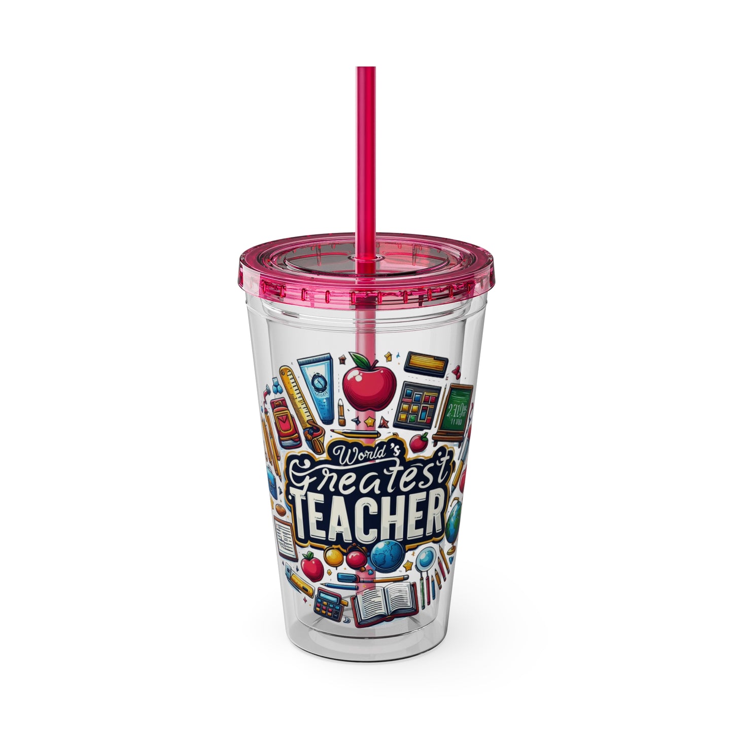World's Greatest Teacher - Sunsplash Tumbler with Straw, 16oz (G2)