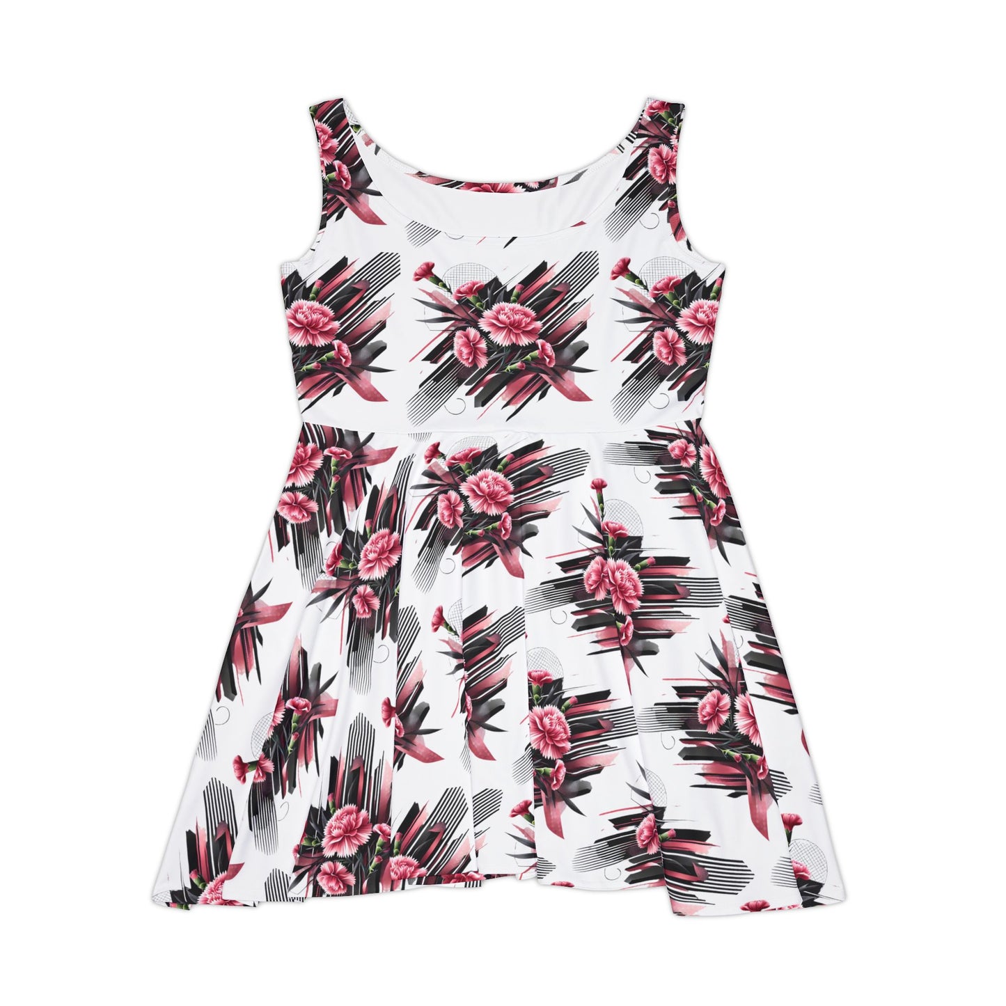 Pink Carnations On White Skater Dress