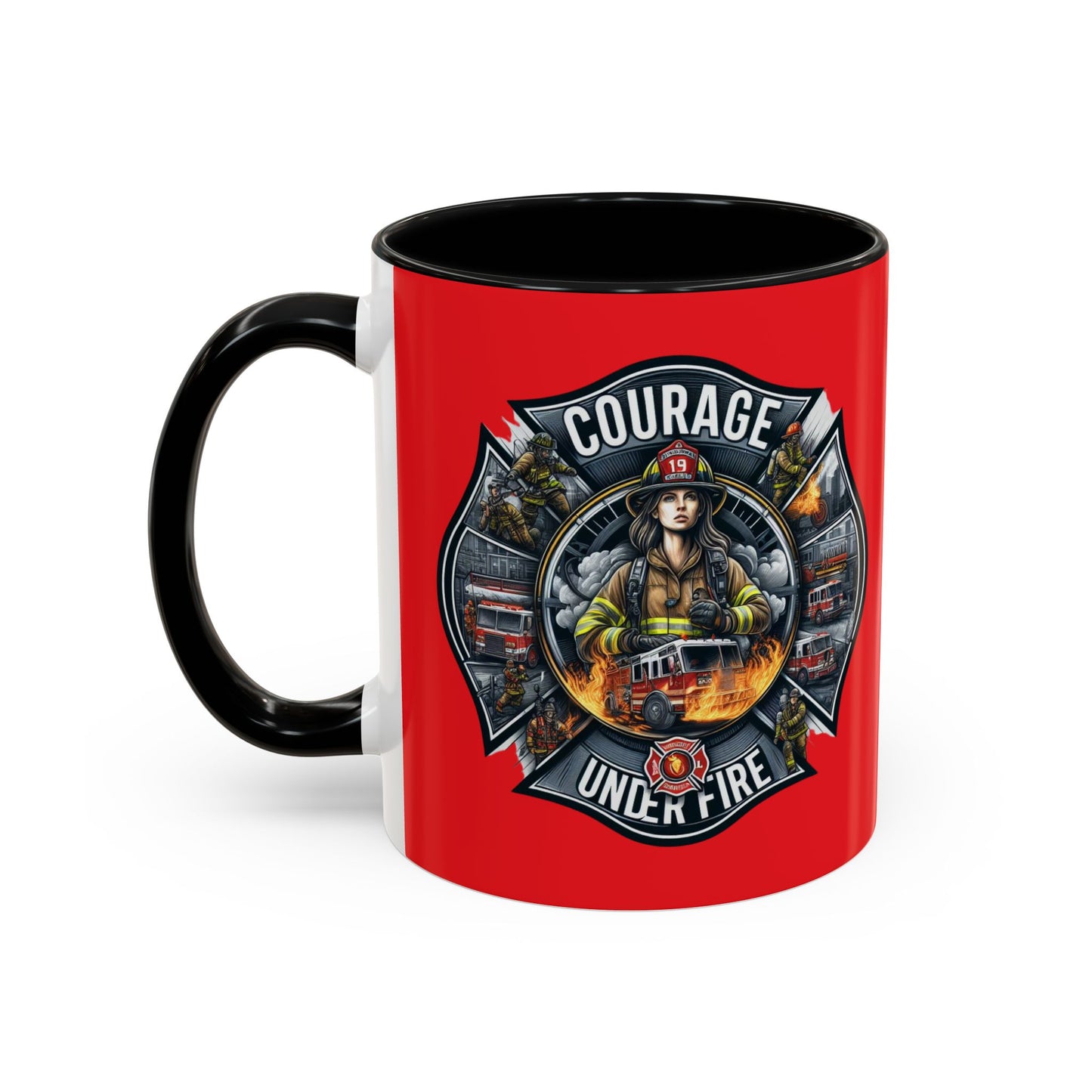Courage Under Fire - Fire Chief - Hook and Ladder - 11oz Red, Pink, and Black Accents Coffee Mug