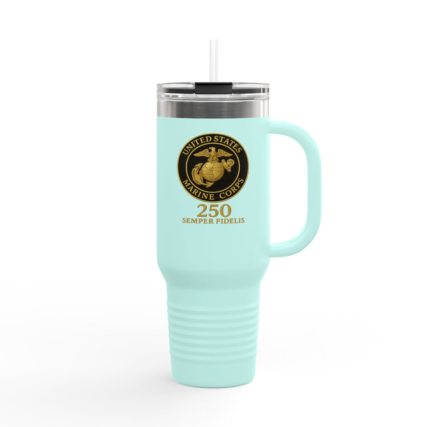 40oz Insulated Travel Mug - United States Marine Corps Semper Fidelis Design (Emblem On Black Background)