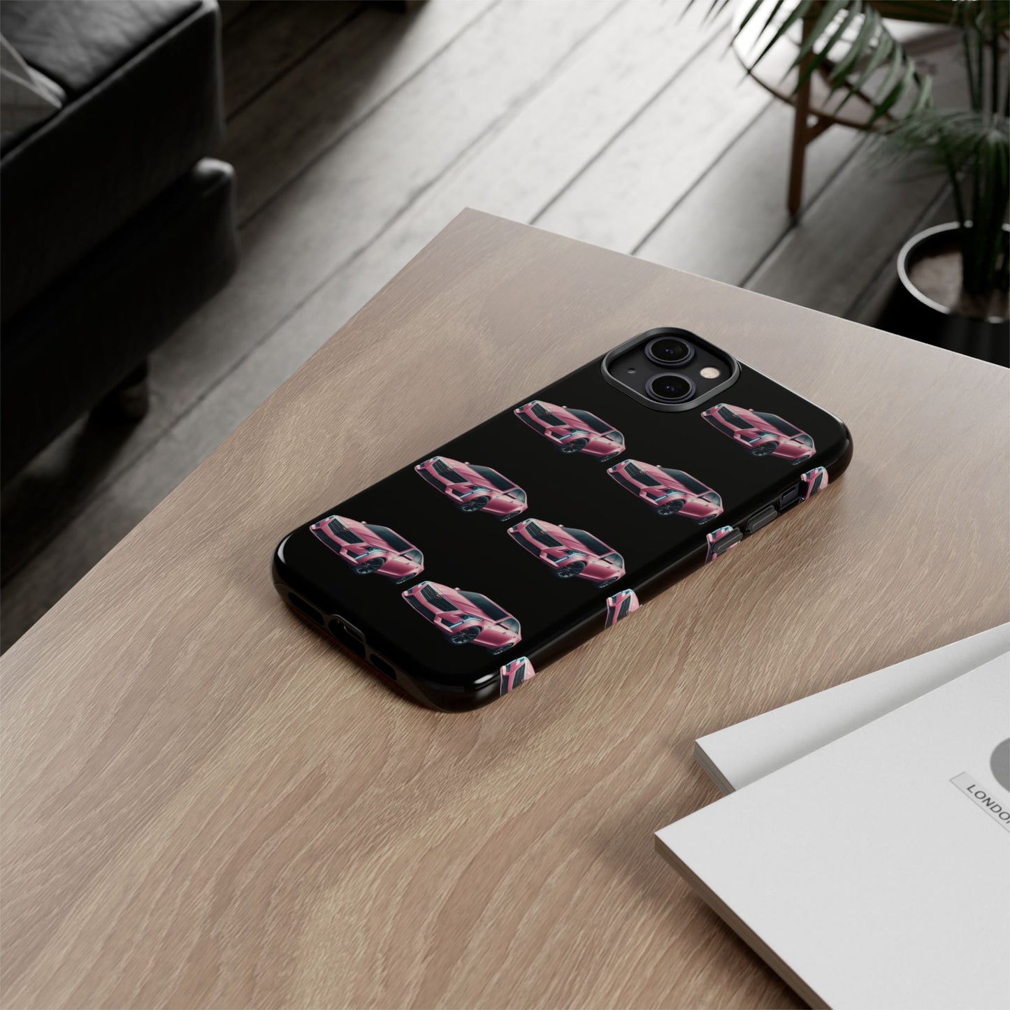 Pink Caddy On Black Phone Case