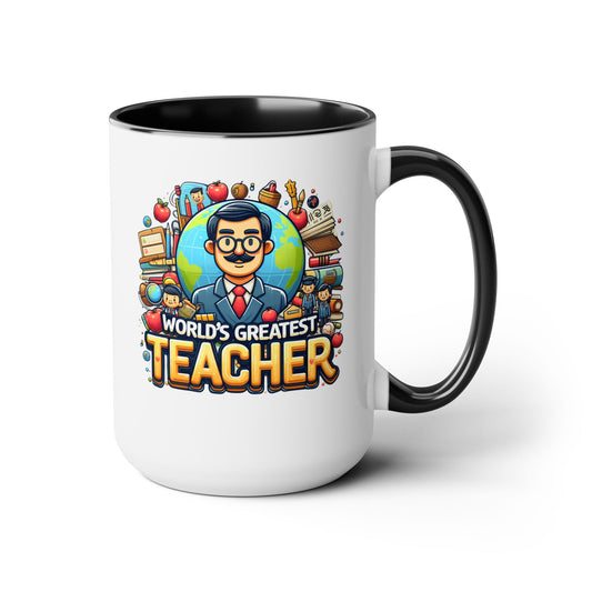 World's Greatest Teacher - Two-Tone Coffee Mugs, 15oz, (RightG1)