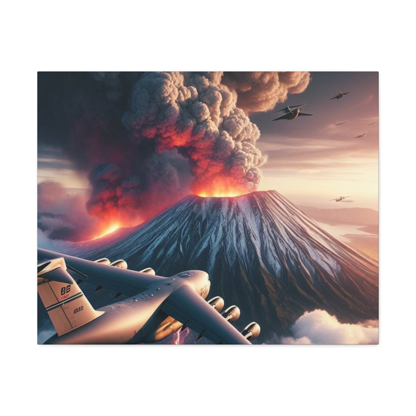 Airlift Aircraft Over Hawaiian Volcano on Stretched Canvas