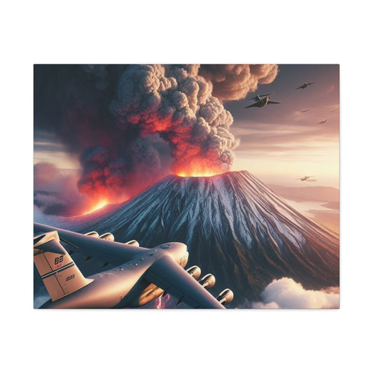 Airlift Aircraft Over Hawaiian Volcano on Stretched Canvas