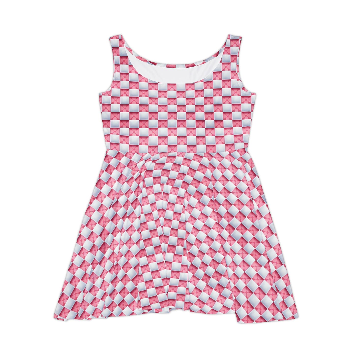 Pink and White Checkboard Skater Dress