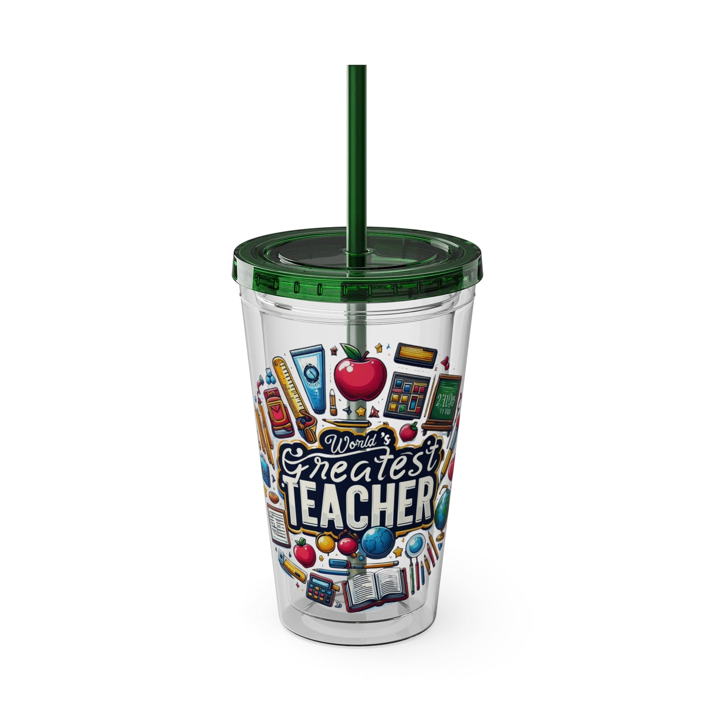 World's Greatest Teacher - Sunsplash Tumbler with Straw, 16oz (G2)