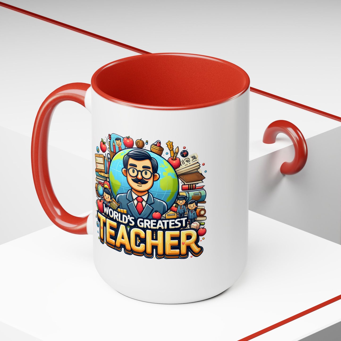 World's Greatest Teacher - Two-Tone Coffee Mugs, 15oz, (LeftG1)