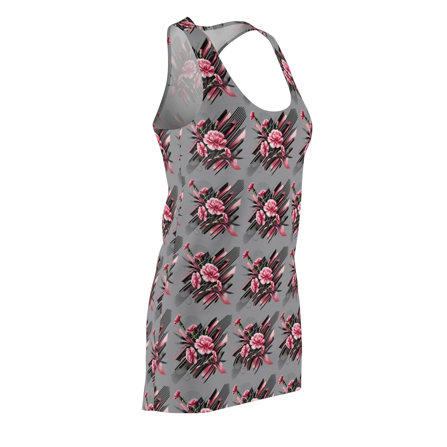 Pink Carnations On Grey Racerback Dress