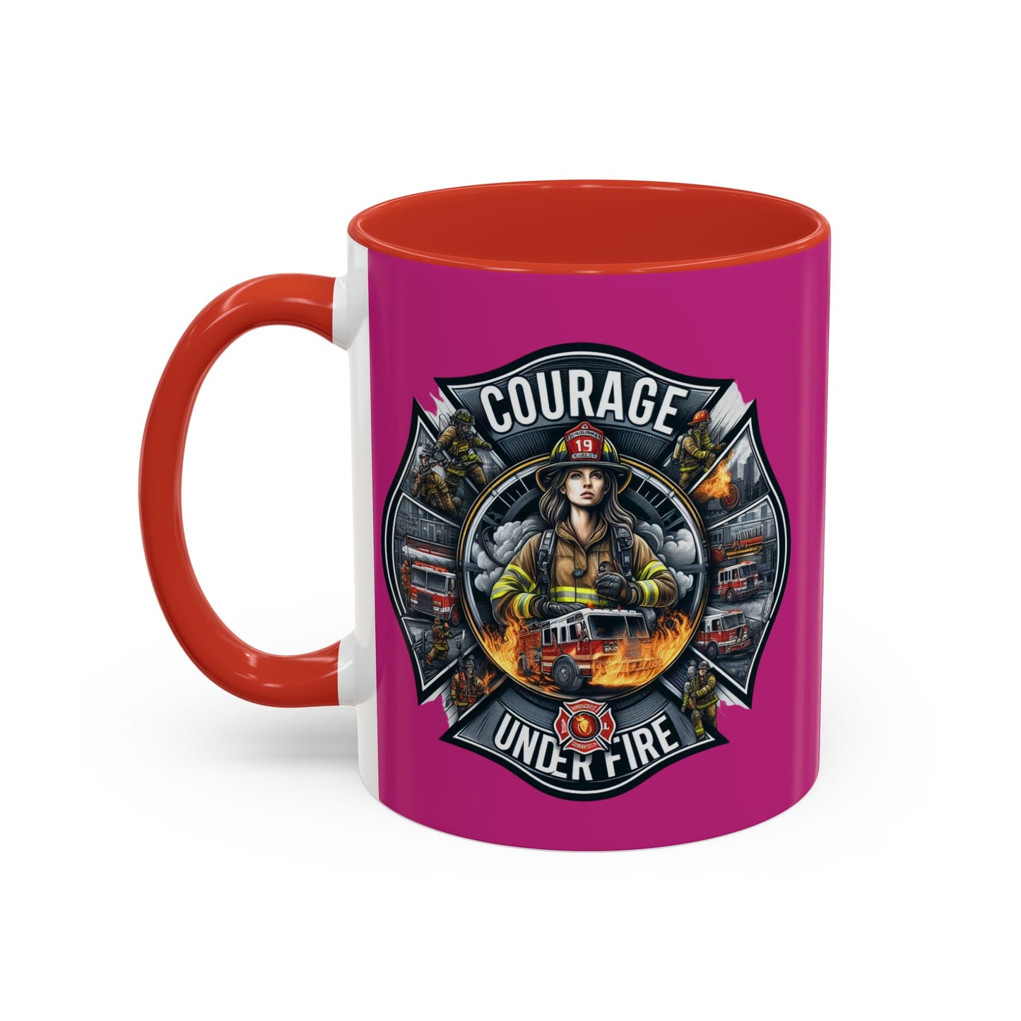 Courage Under Fire - Fire Chief - Hook and Ladder - Pink/White Accent Coffee Mug, 11oz