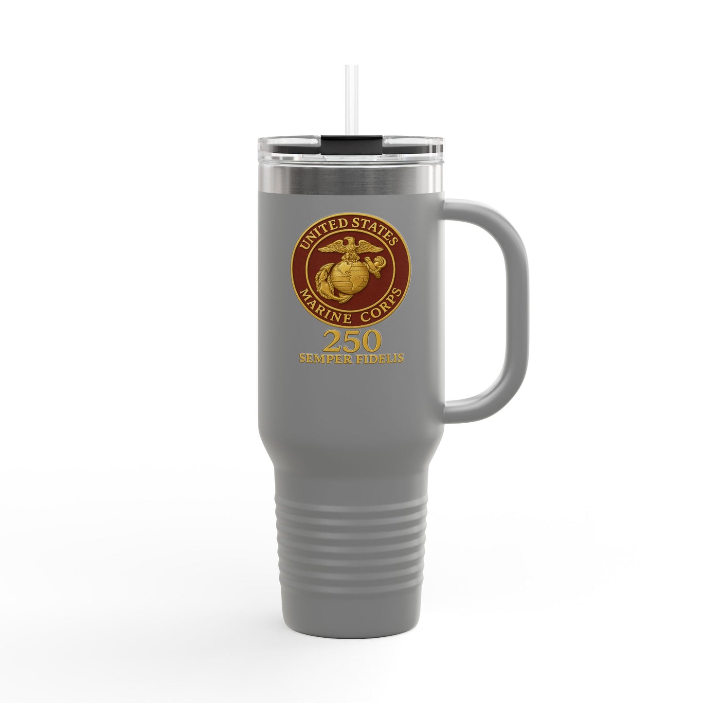 40oz Insulated Travel Mug - United States Marine Corps Semper Fidelis Design (Emblem Has Deep Red Background)