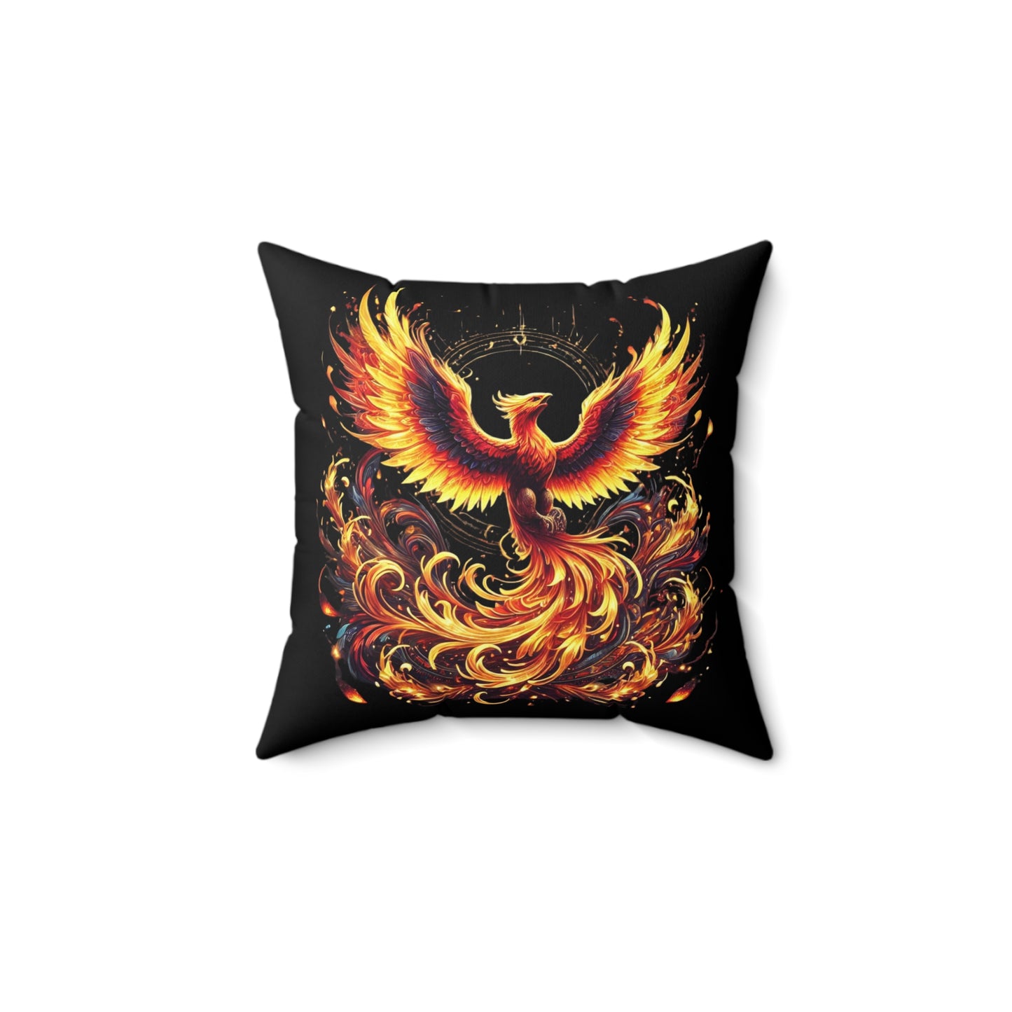 Phoenix Flame Faux Suede Pillow — Fiery Mythical Bird Decorative Cushion