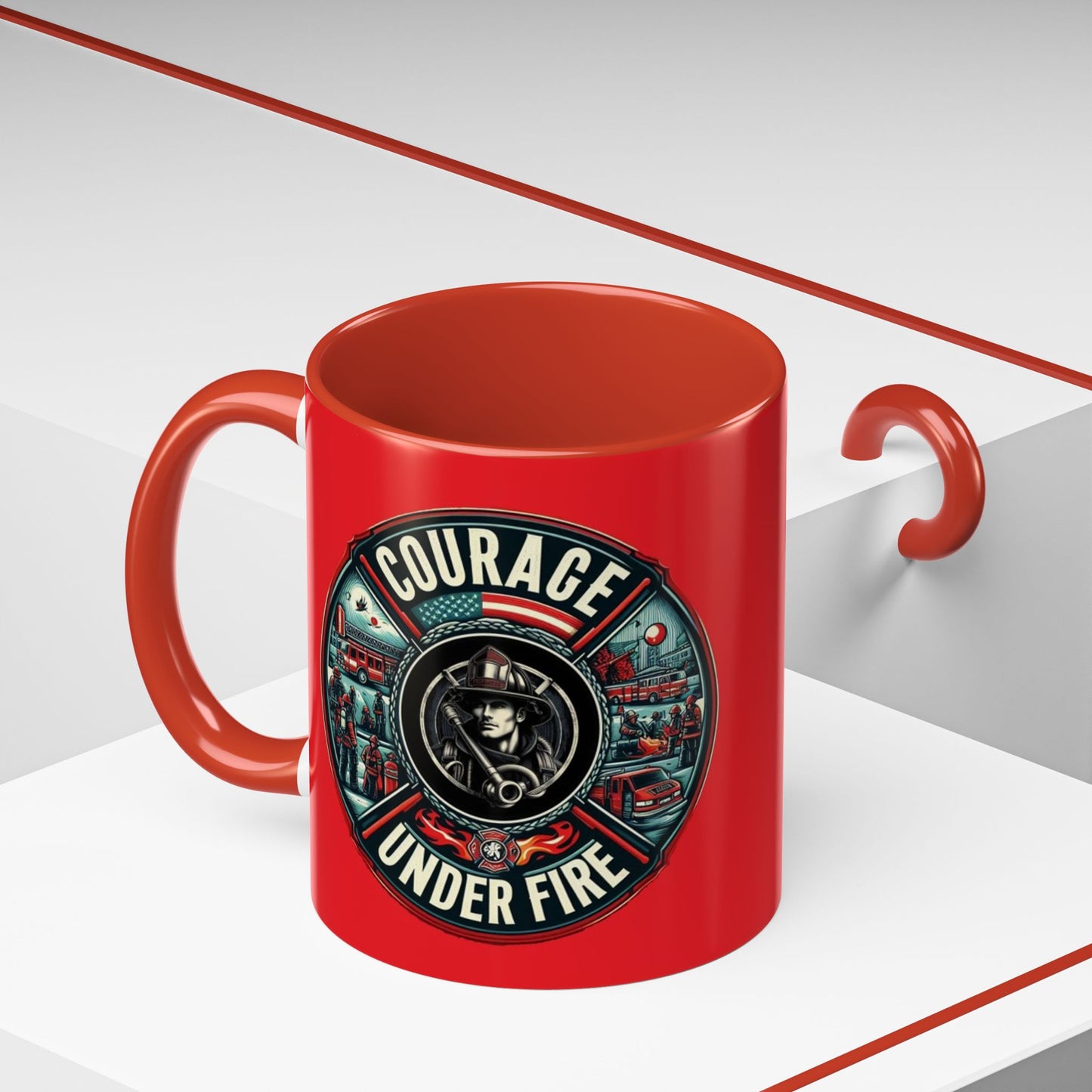 Courage Under Fire - Hook and Ladder 11oz Red Accent Coffee Mug