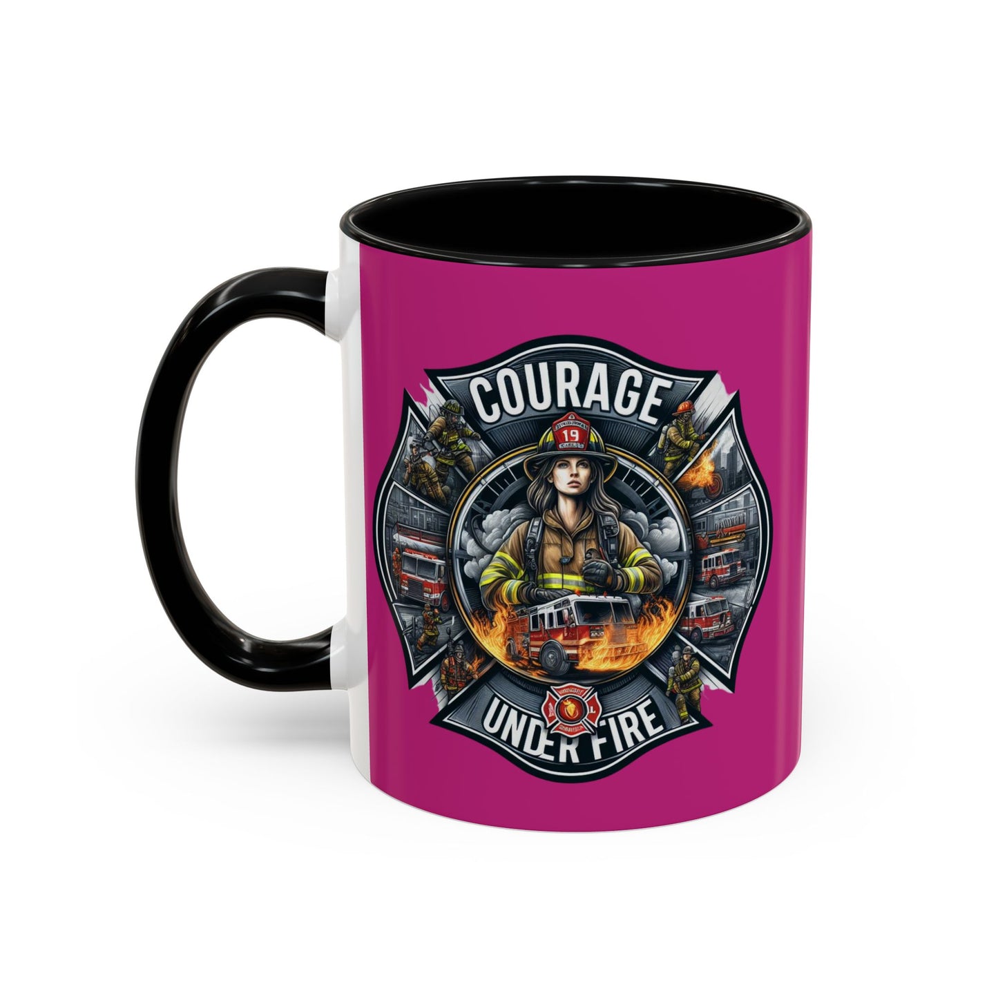 Courage Under Fire - Fire Chief - Hook and Ladder - Pink/White Accent Coffee Mug, 11oz