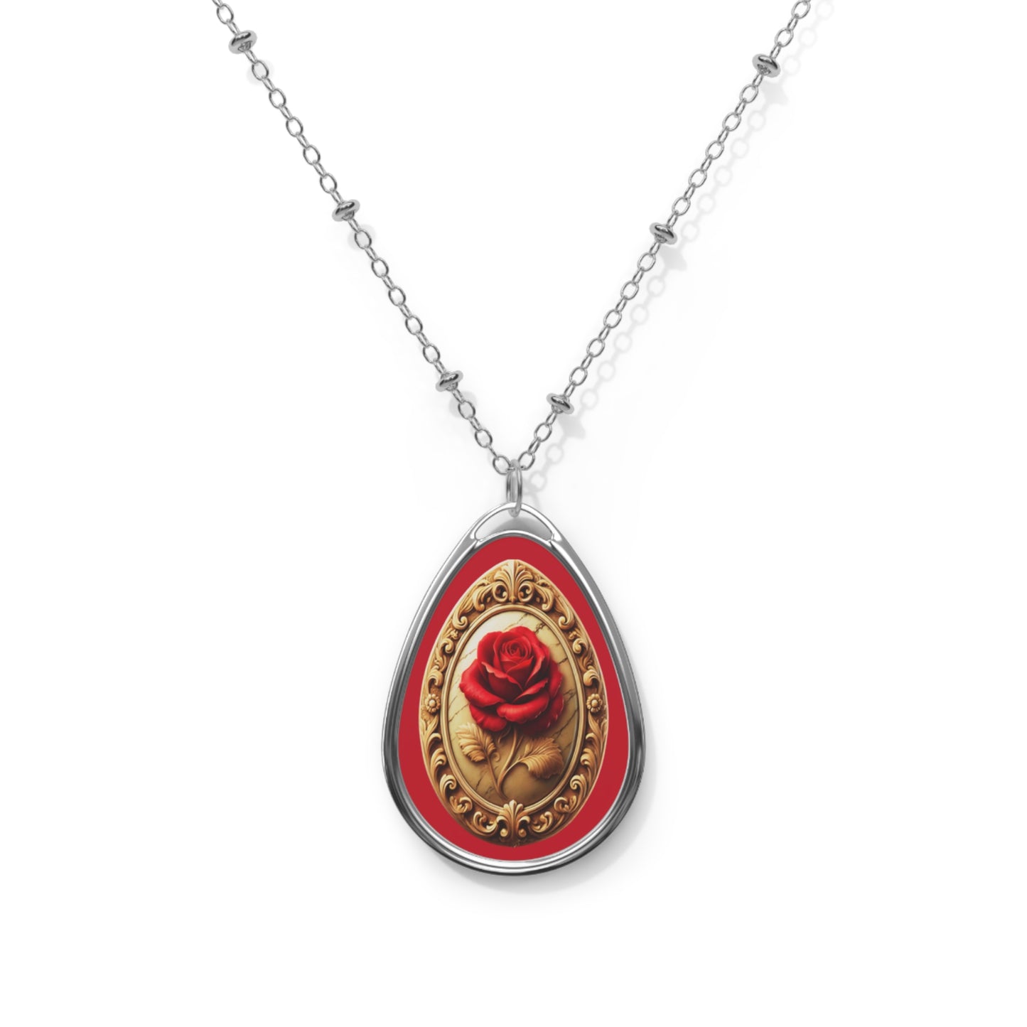 AI Cameo - Red Rose Oval Necklace