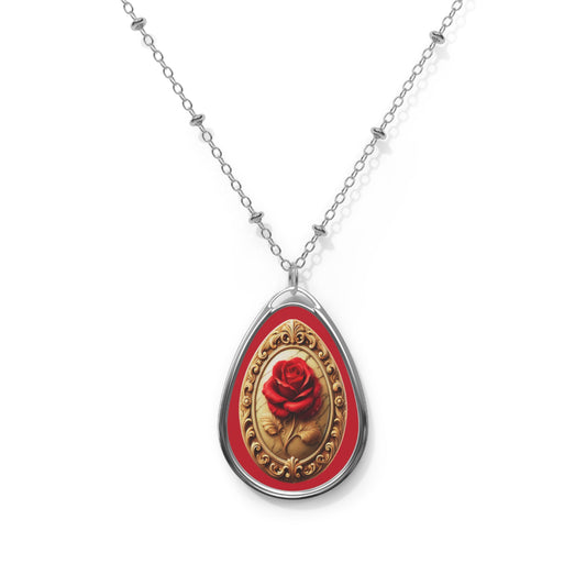 AI Cameo - Red Rose Oval Necklace