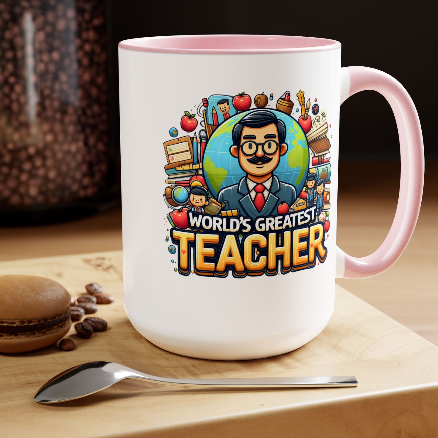 World's Greatest Teacher - Two-Tone Coffee Mugs, 15oz, (RightG1)