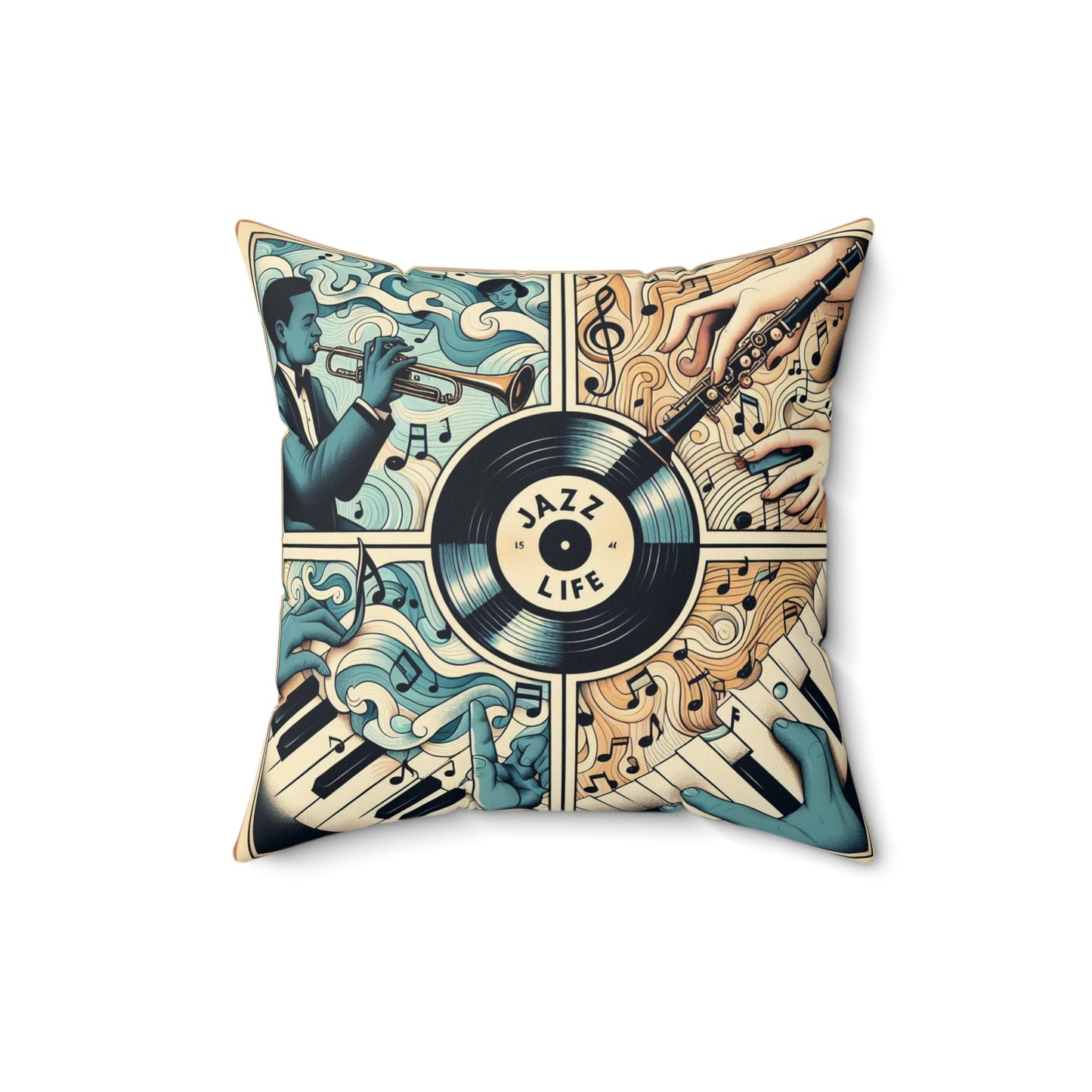 Jazz Is Life - 2 Sided Album Print - Reversible - Spun Polyester Square Pillow