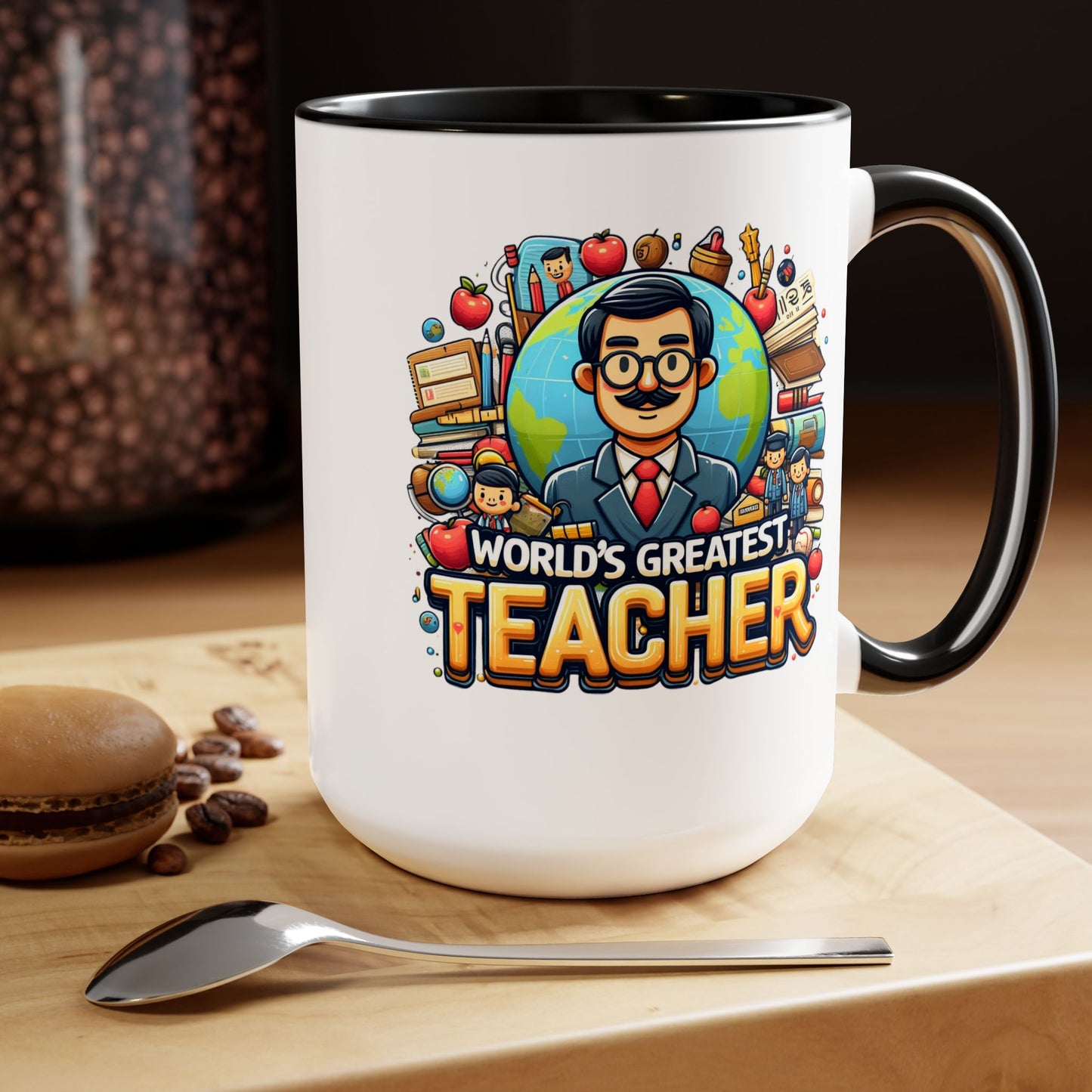 World's Greatest Teacher - Two-Tone Coffee Mugs, 15oz, (RightG1)