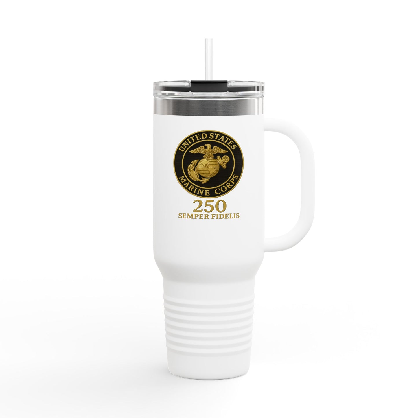 40oz Insulated Travel Mug - United States Marine Corps Semper Fidelis Design (Emblem On Black Background)