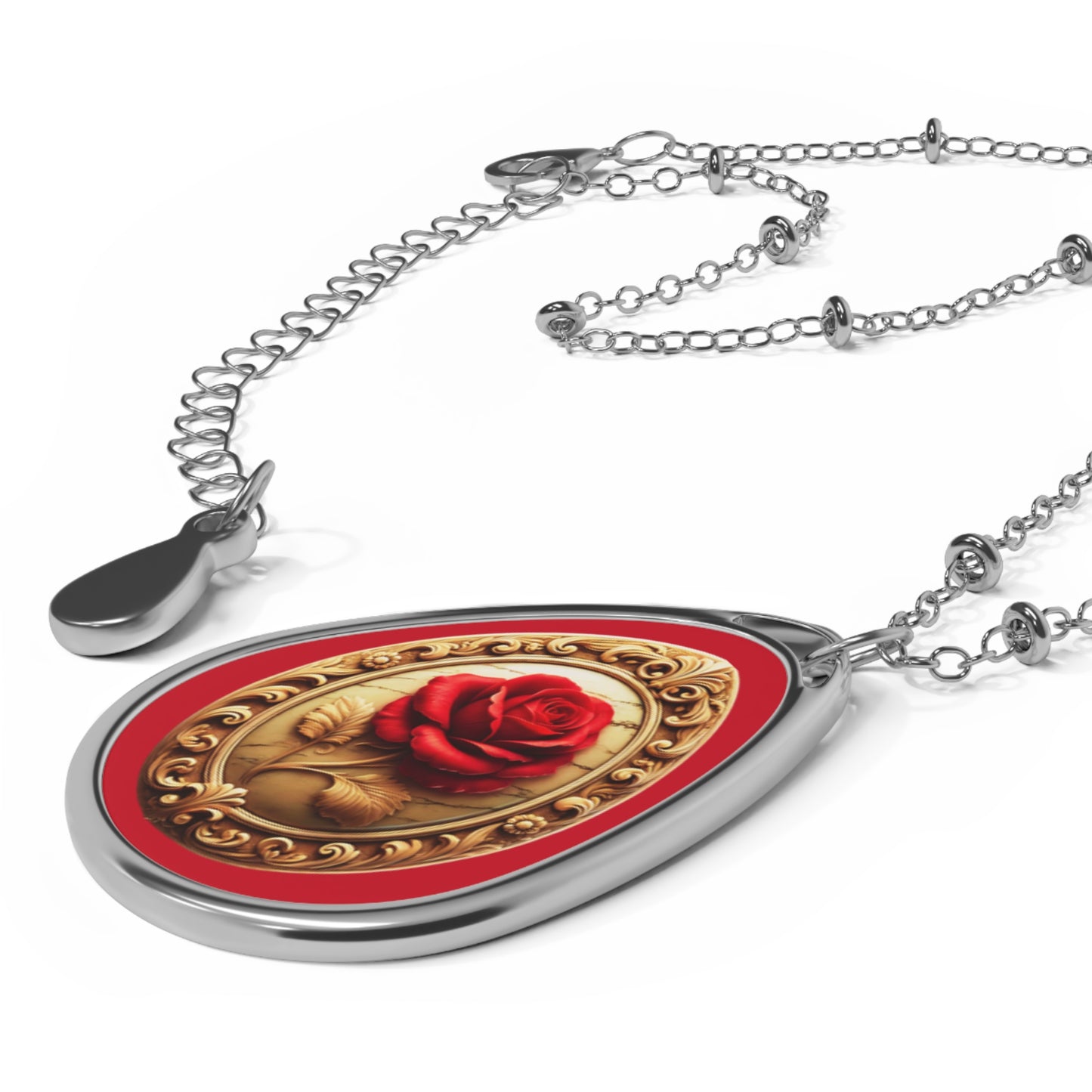AI Cameo - Red Rose Oval Necklace