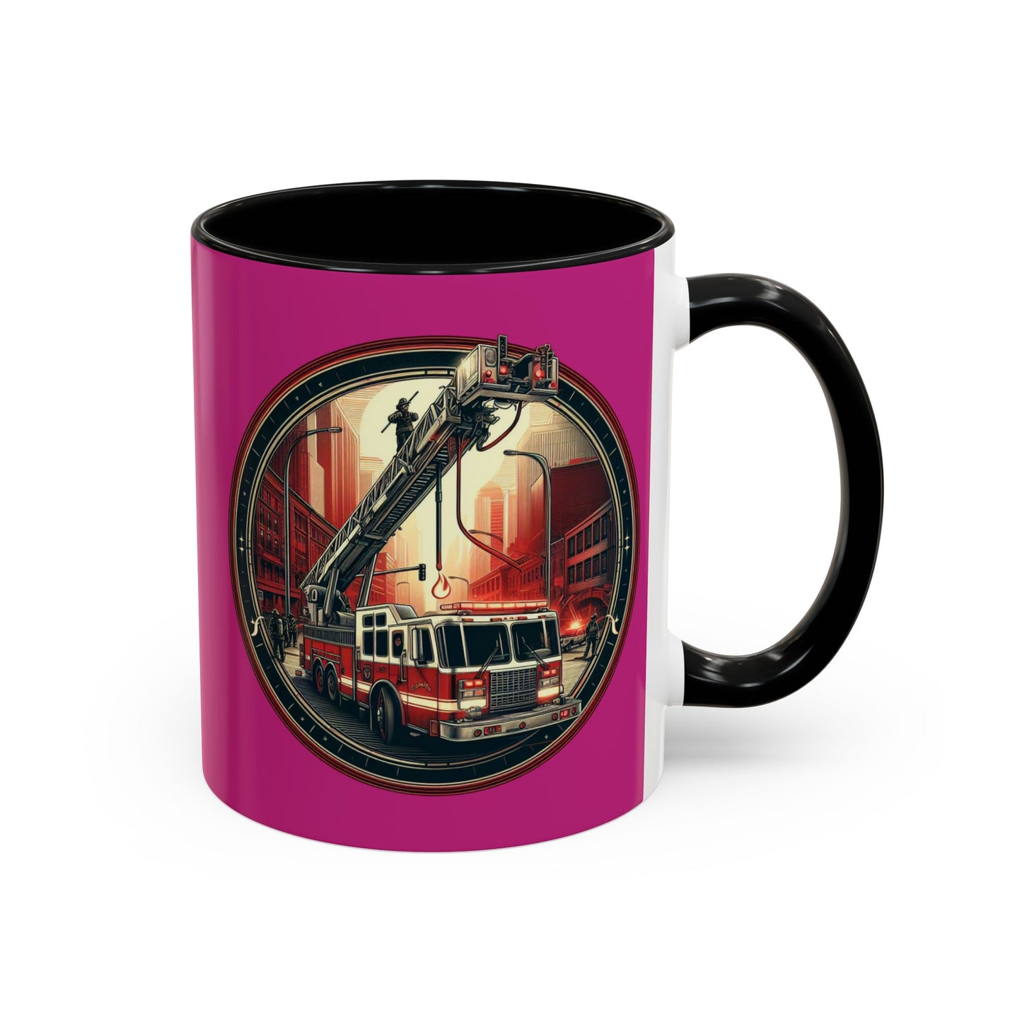 Courage Under Fire - Fire Chief - Hook and Ladder - Pink/White Accent Coffee Mug, 11oz