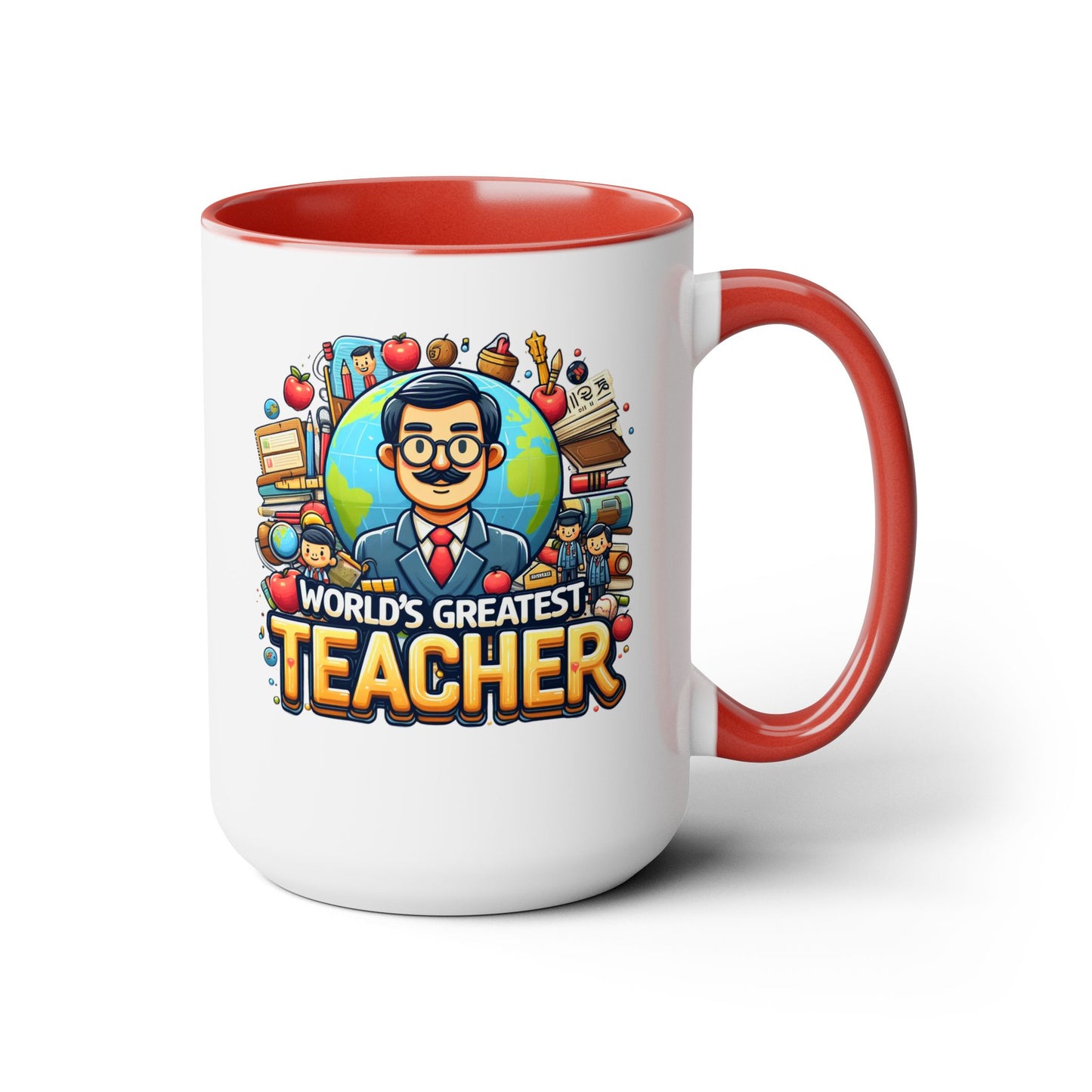 World's Greatest Teacher - Two-Tone Coffee Mugs, 15oz, (RightG1)