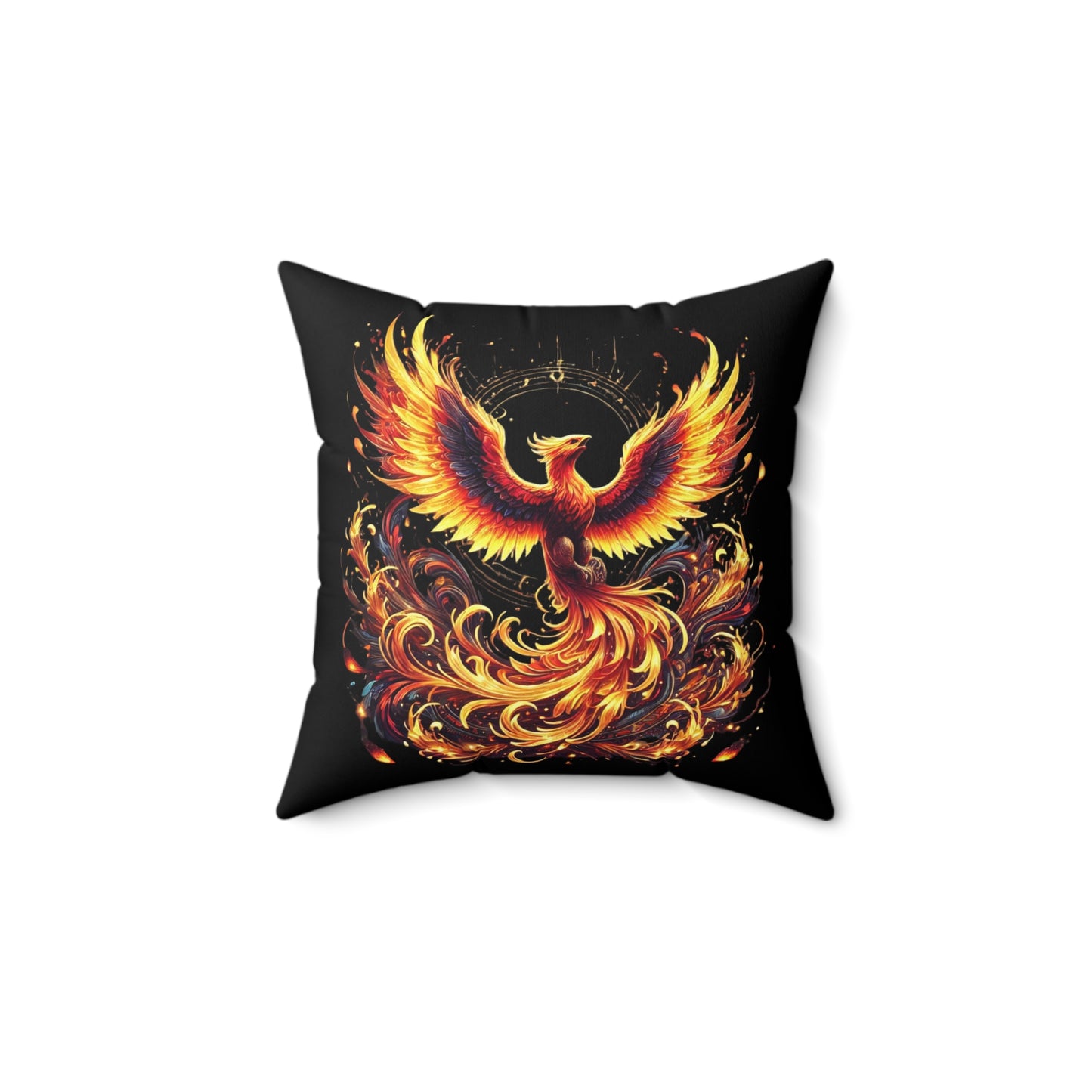 Phoenix Flame Faux Suede Pillow — Fiery Mythical Bird Decorative Cushion