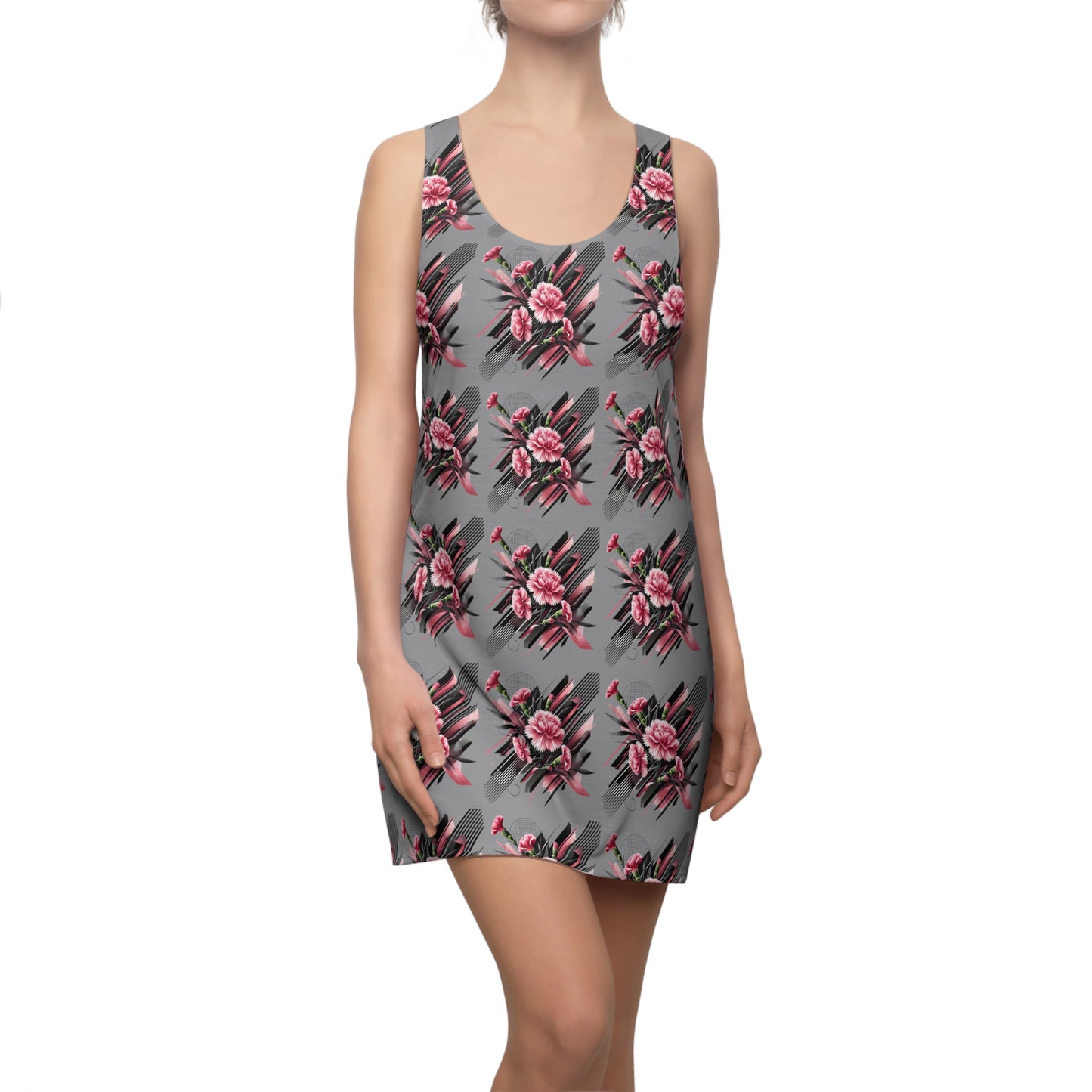 Pink Carnations On Grey Racerback Dress
