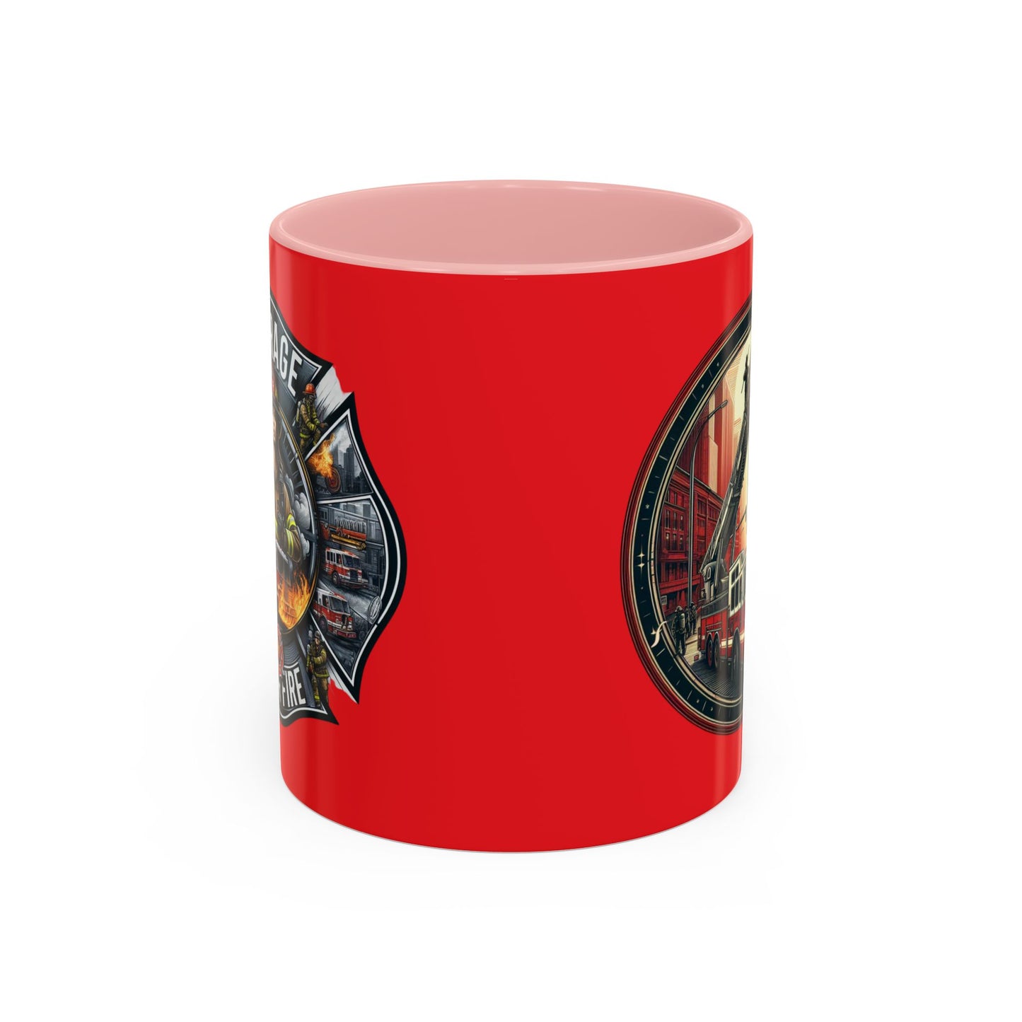 Courage Under Fire - Fire Chief - Hook and Ladder - 11oz Red, Pink, and Black Accents Coffee Mug