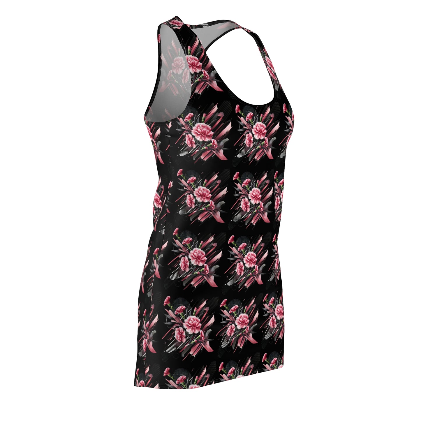 Pink Carnations On Black Racerback Dress