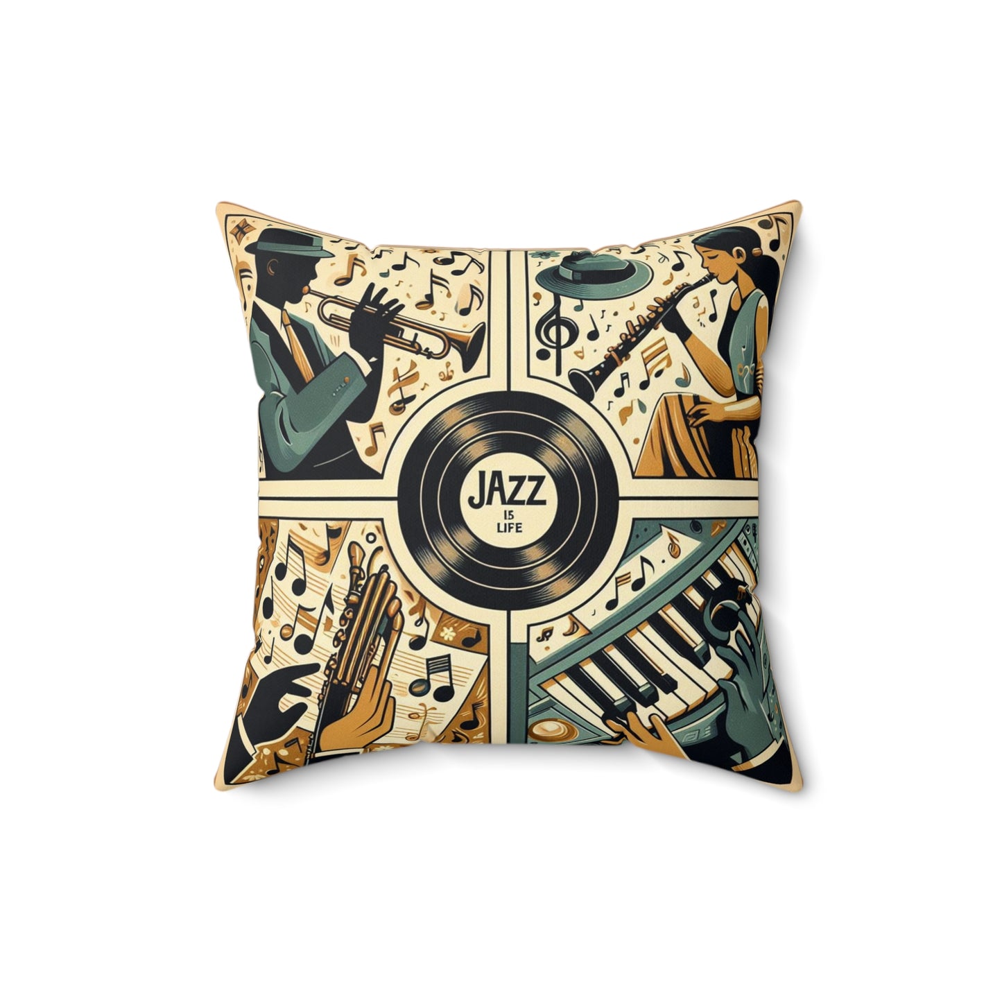 Jazz Is Life - 2 Sided Album Print - Reversible - Spun Polyester Square Pillow