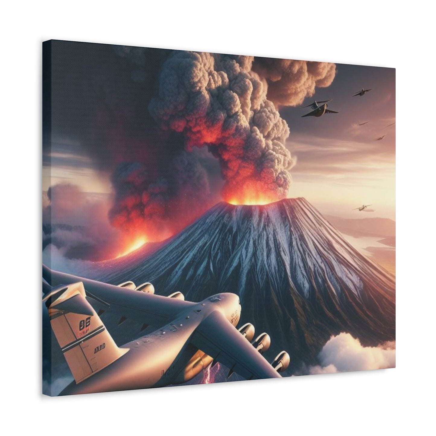 Airlift Aircraft Over Hawaiian Volcano on Stretched Canvas