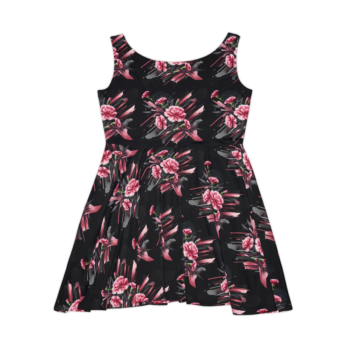 Pink Carnations On Black Skater Dress