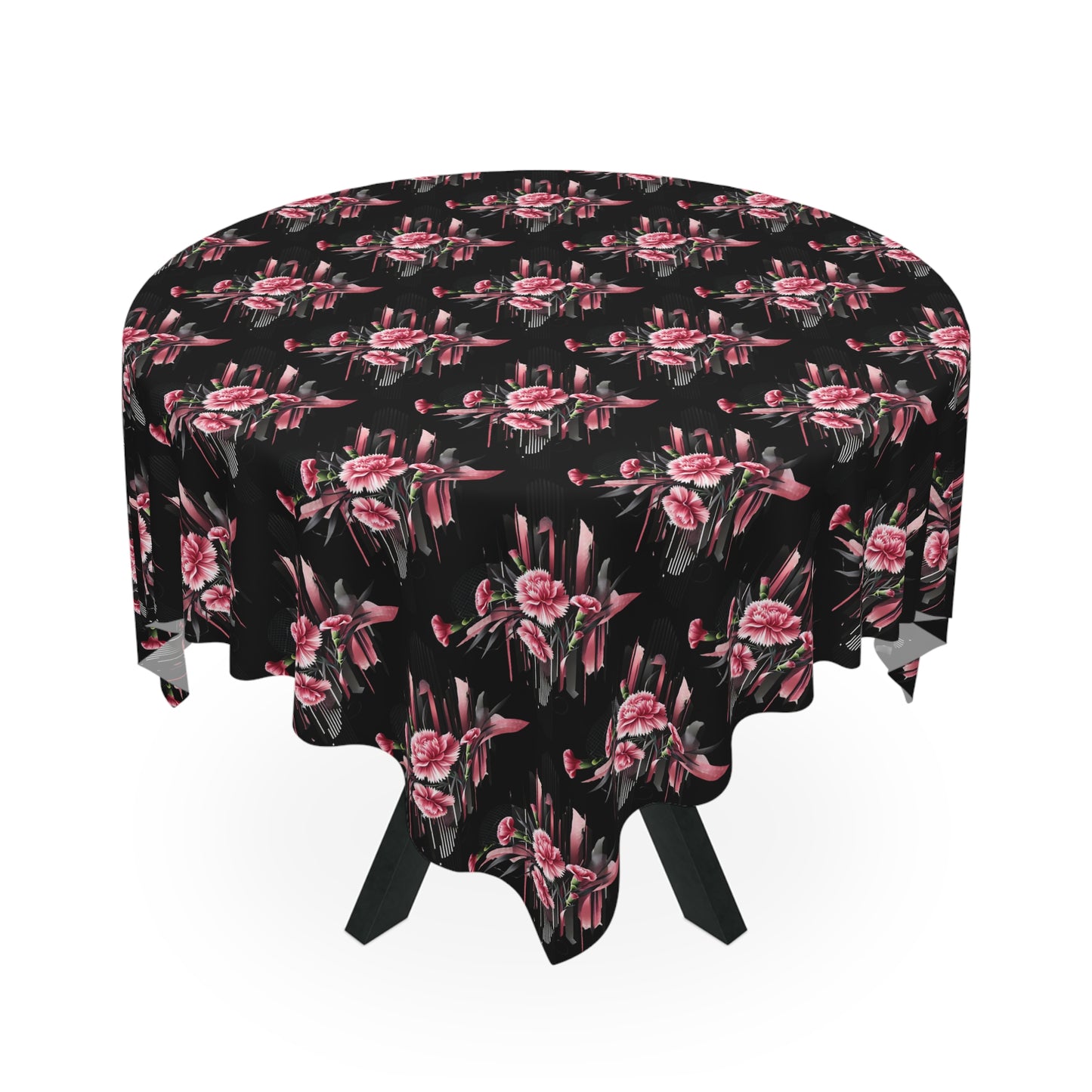 Pink Carnations On Black Tablecloth