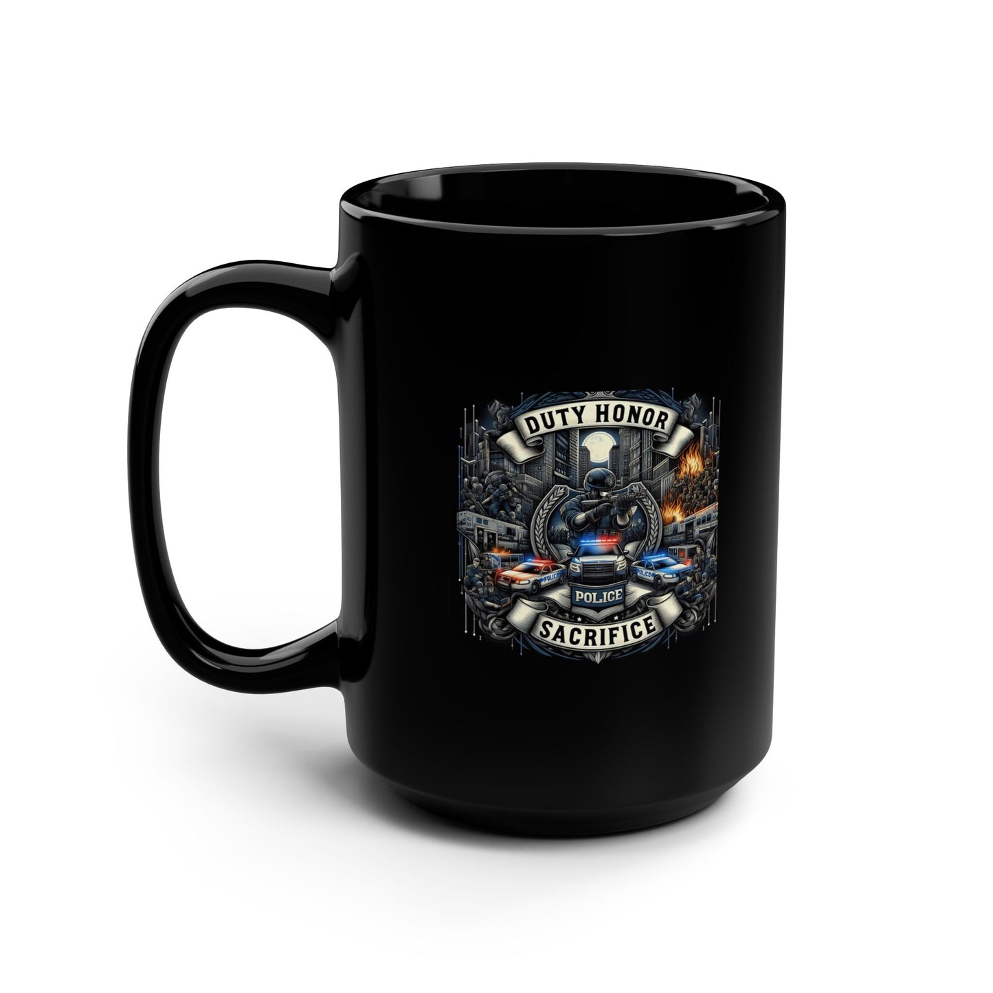 Duty, Honor, Sacrifice - Police -2 Sided 15oz Black Mug