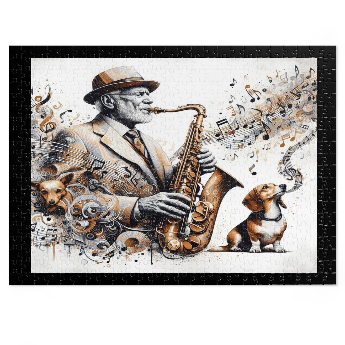 A Man, His Music, and His Dog Jigsaw Puzzle (30, 110, 252, 500-Pieces)