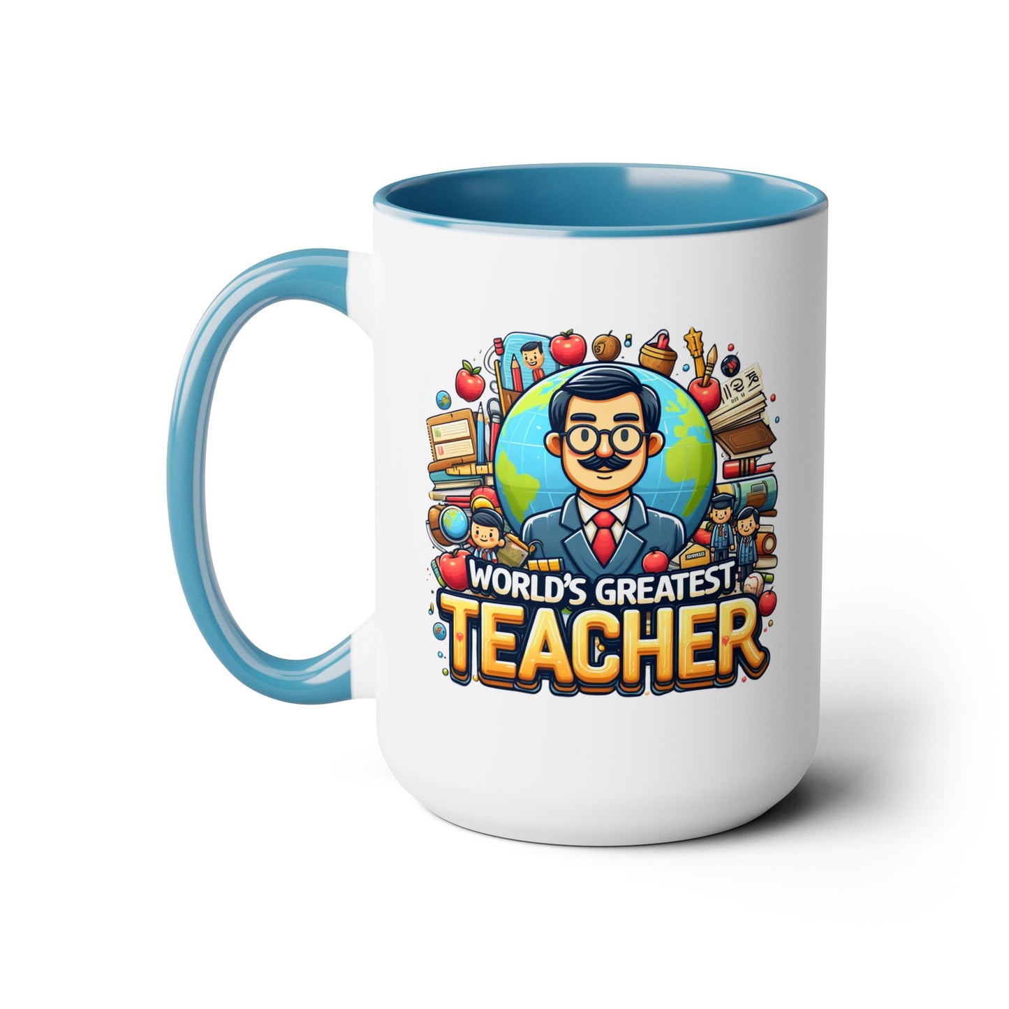World's Greatest Teacher - Two-Tone Coffee Mugs, 15oz, (LeftG1)