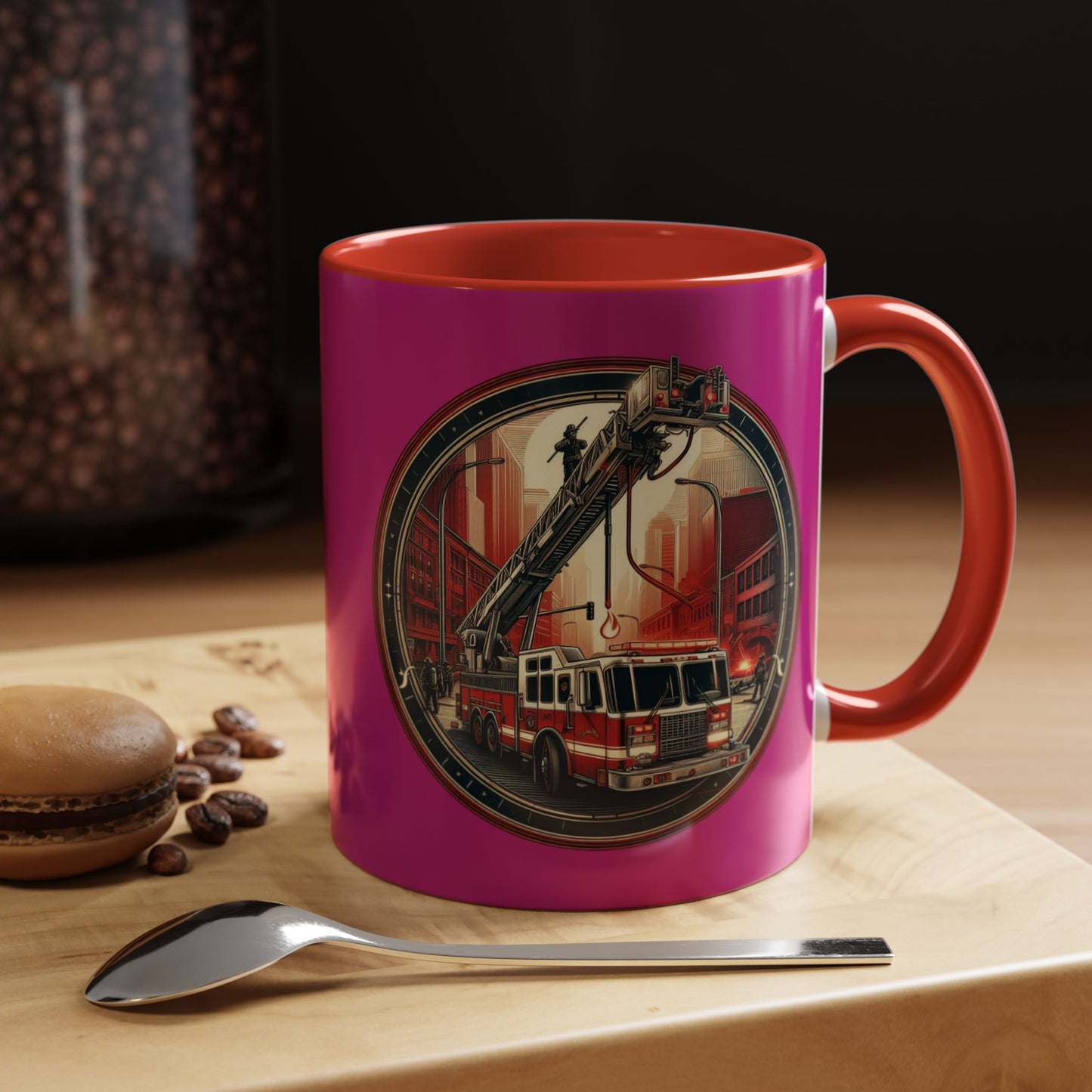 Courage Under Fire - Fire Chief - Hook and Ladder - Pink/White Accent Coffee Mug, 11oz