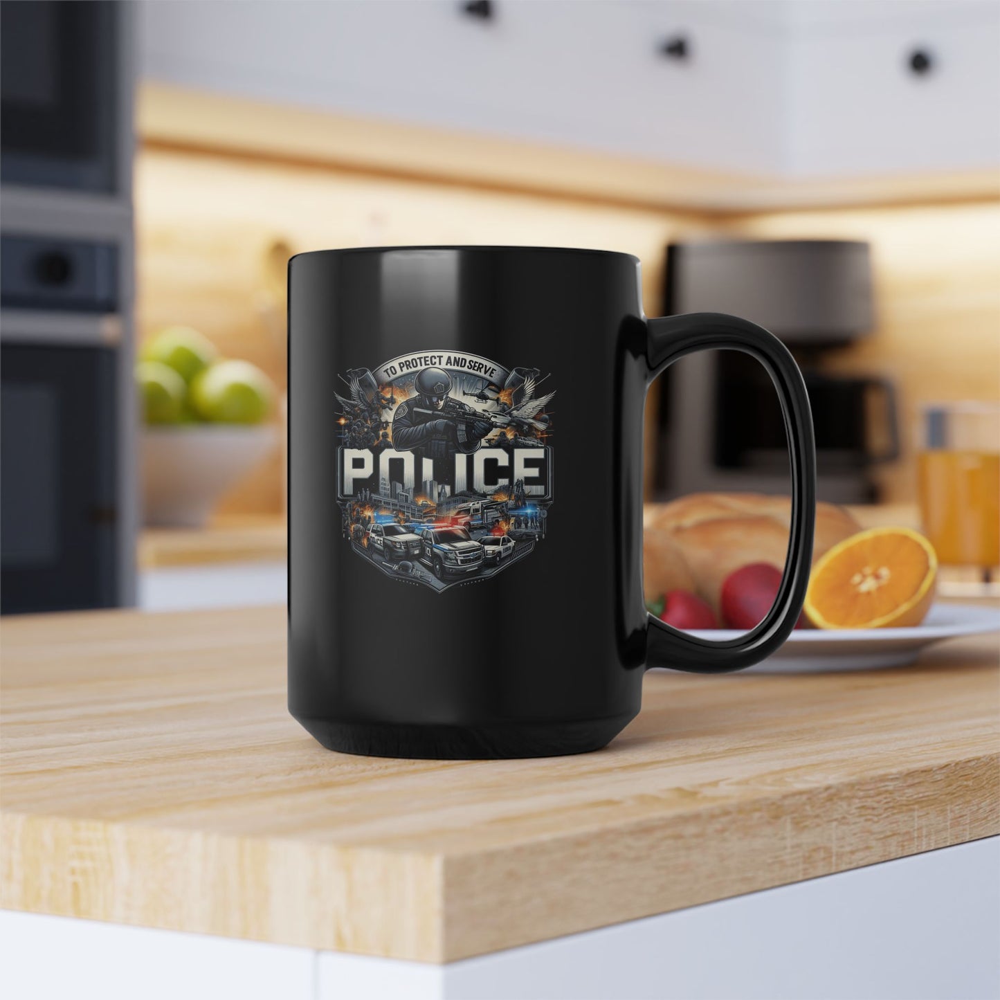 To Protect And Serve - Police - 2 Sided - 15oz Black Mug