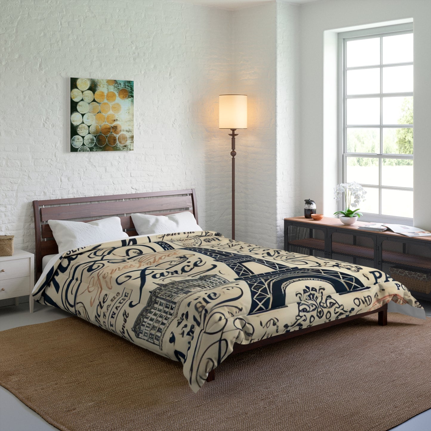 French Typography Eiffel Tower Comforter