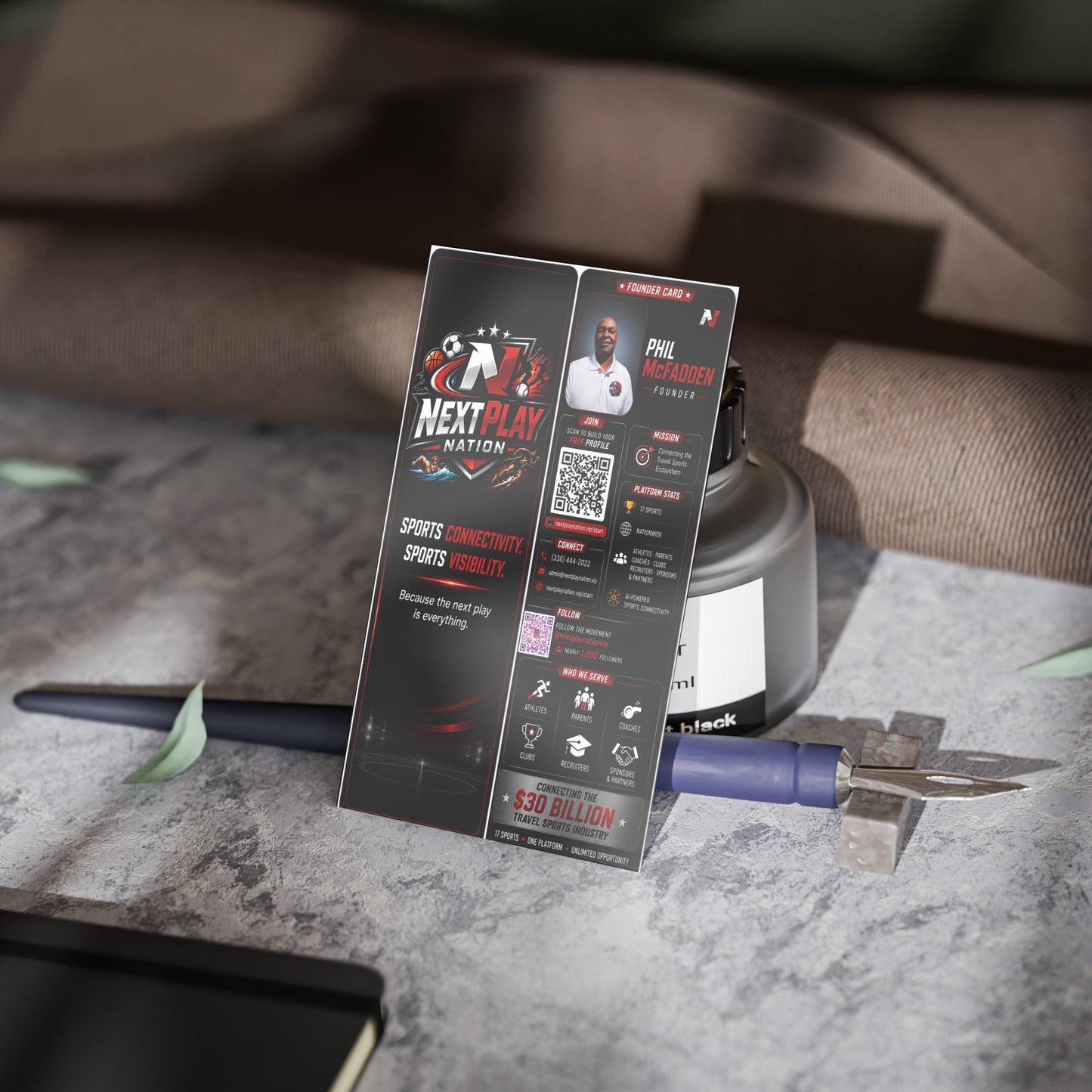NextPlay Nation Logo Business Cards — Black Sports Branded Cards (Personalized)