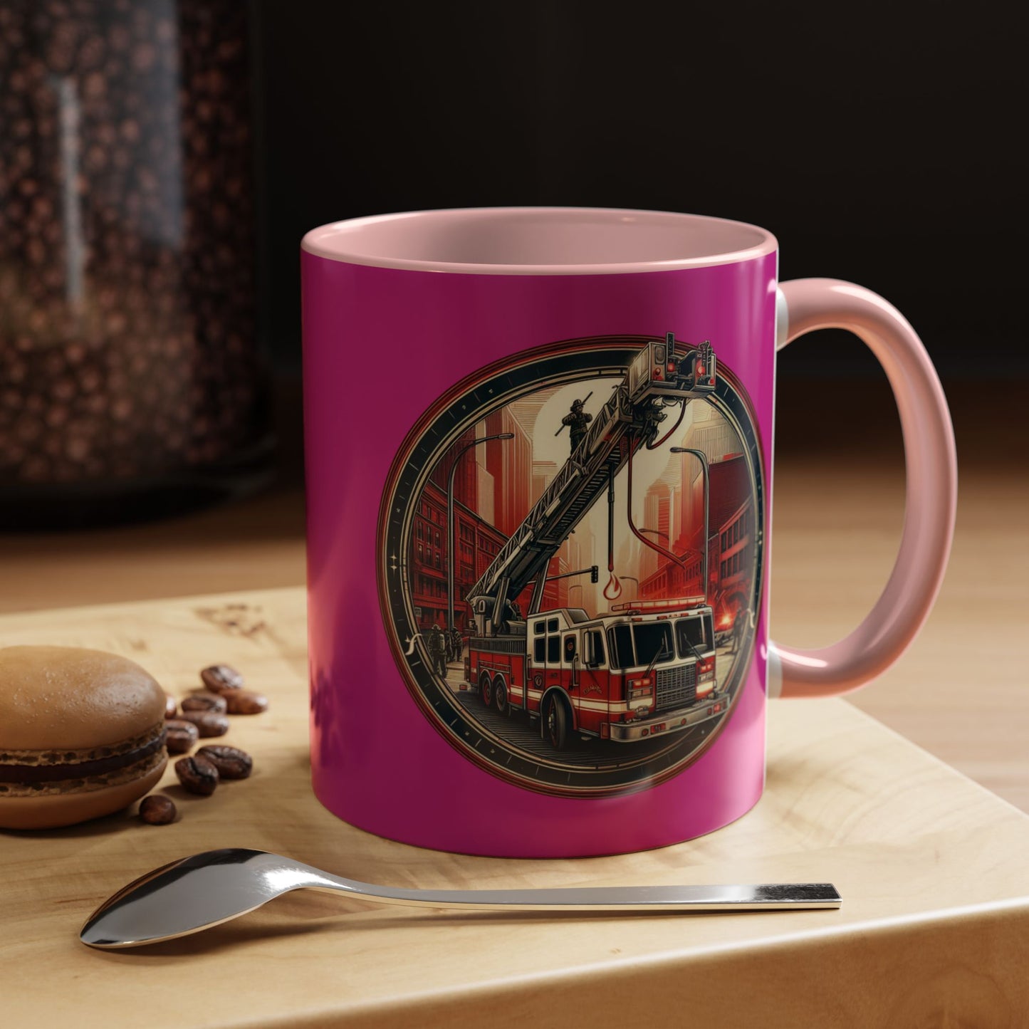 Courage Under Fire - Fire Chief - Hook and Ladder - Pink/White Accent Coffee Mug, 11oz