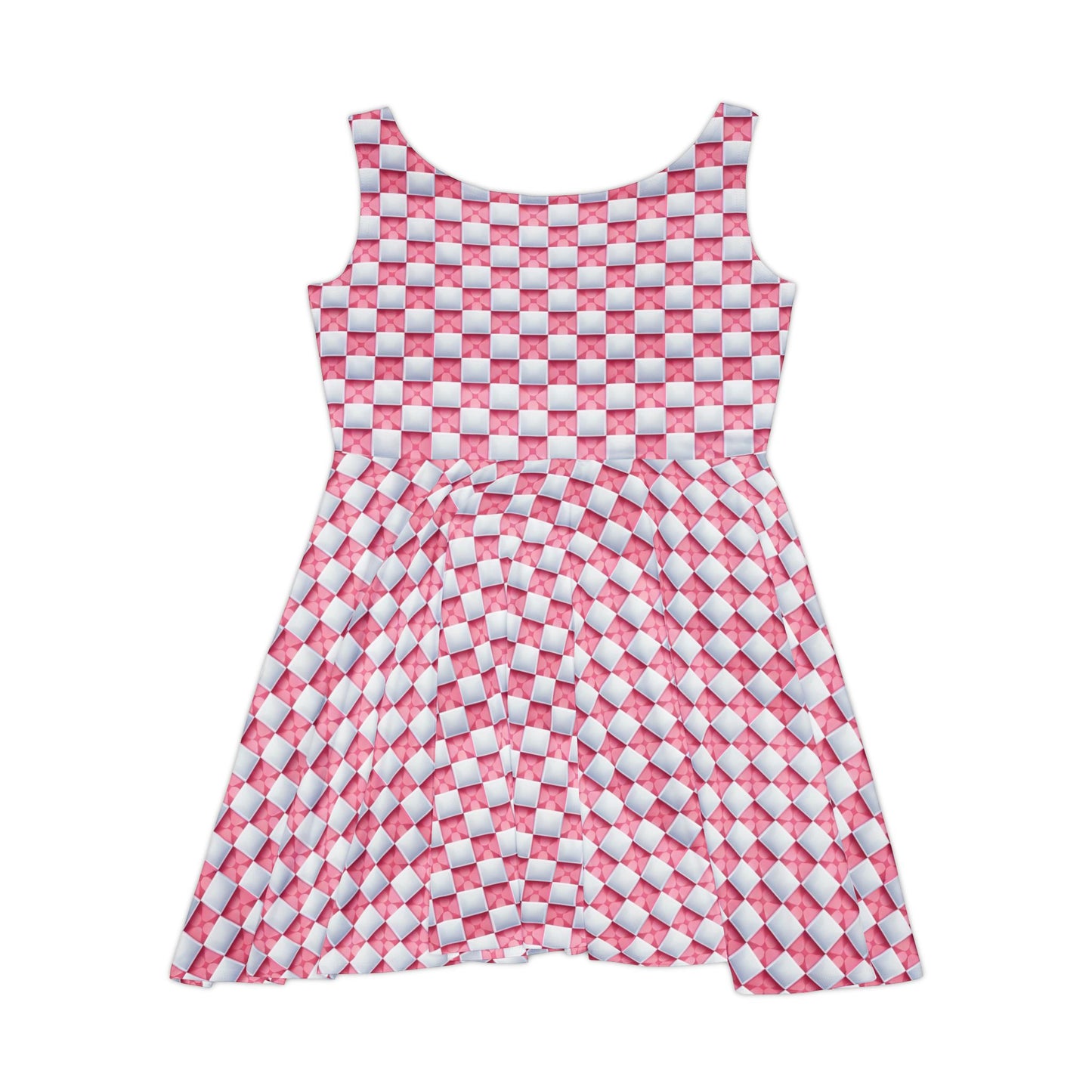 Pink and White Checkboard Skater Dress