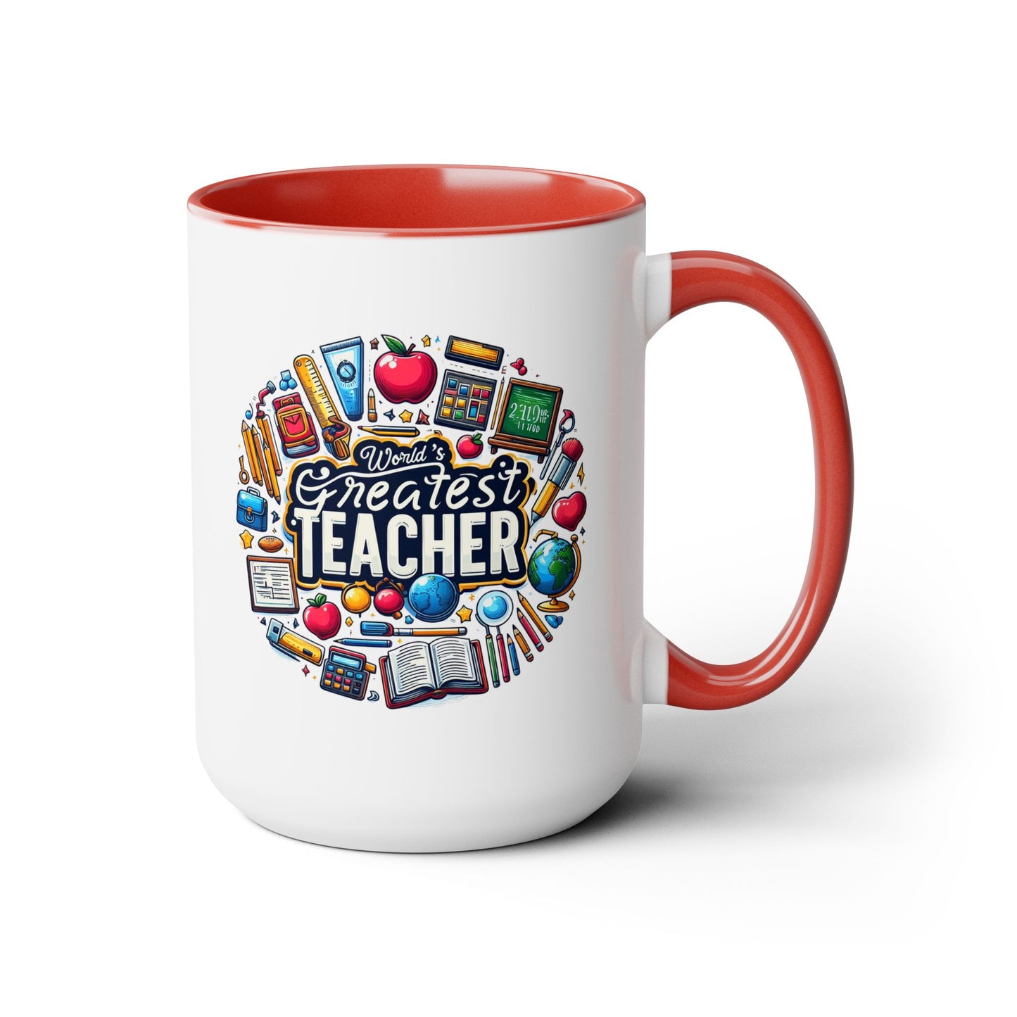 World's Greatest Teacher - Two-Tone Coffee Mugs, 15oz, (RightG2)
