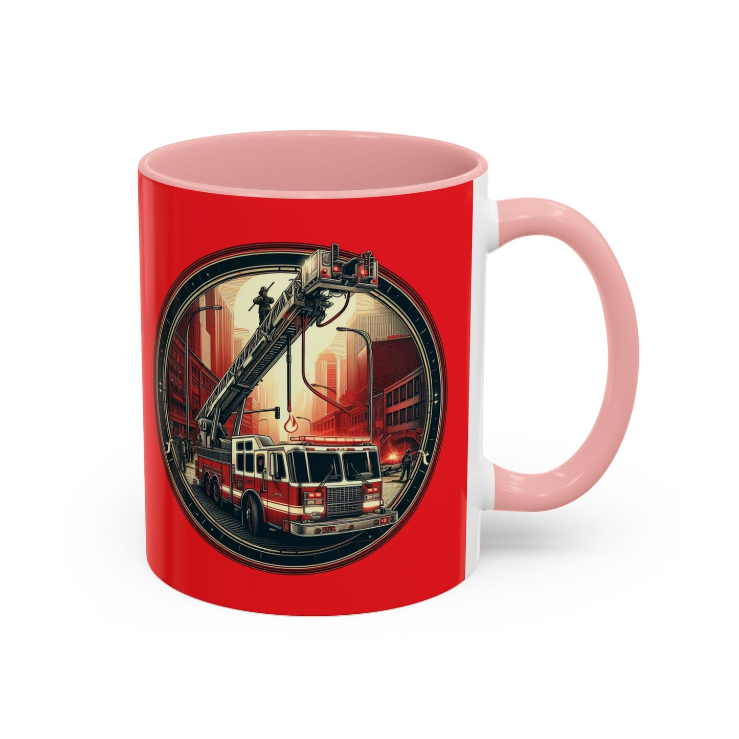 Courage Under Fire - Fire Chief - Hook and Ladder - 11oz Red, Pink, and Black Accents Coffee Mug