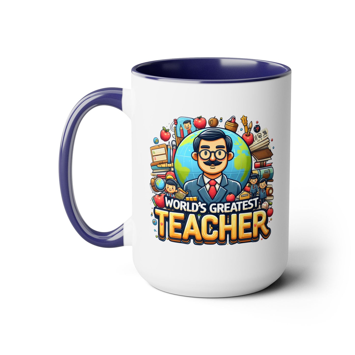 World's Greatest Teacher - Two-Tone Coffee Mugs, 15oz, (LeftG1)